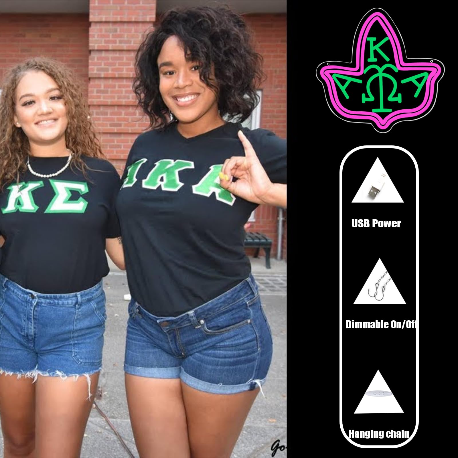 Tiabuy Pink Neon Wall Sign, Greek Sorority Decor, Acrylic, 14x13 inch, Green & Pink