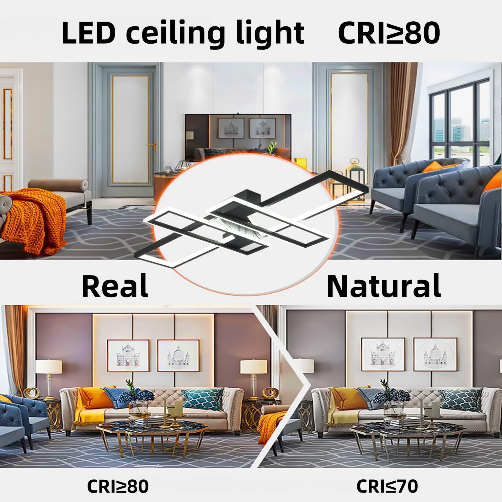 Fbfc 35.4'' Modern Led Ceiling Lights Fixture, 94W Black Dimmable Chandelier, Rectangular, With Remote Control Diningroom Lamp,