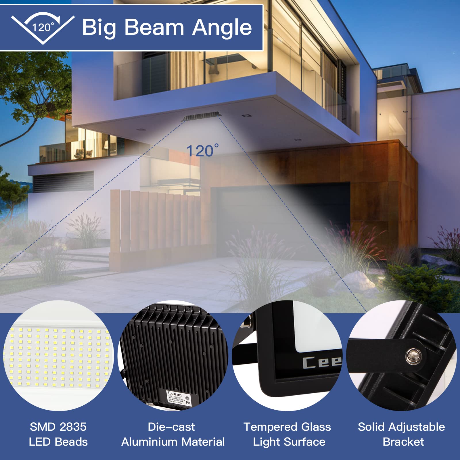 Ceena 2 Pack 240W Plug In Led Flood Light Outdoor, 24000Lm Super Bright Floodlight With 5.9Ft Wire, Ip66 Waterproof 6000K Led Wo