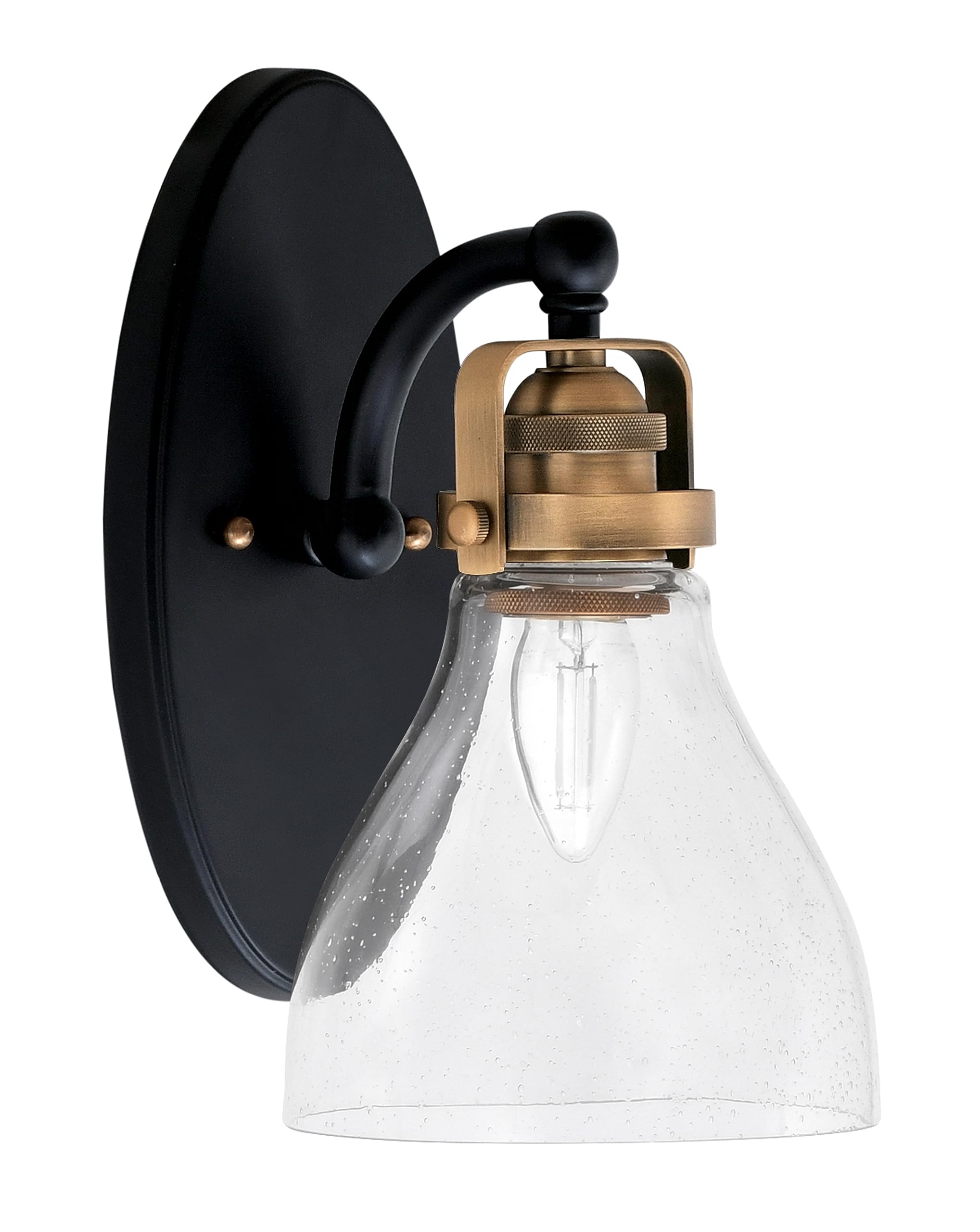 Easton 1 Light Wall Sconce Shown In Matte Black & Brass Finish With 6.25" Clear Bubble Glass