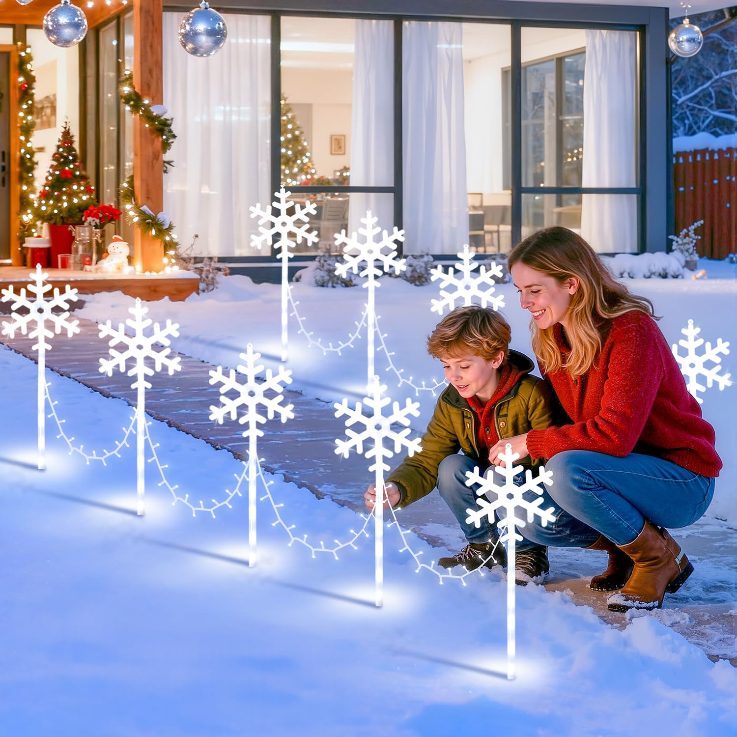 PATYDEST Christmas Pathway Lights Waterproof 10 Pack White LED Snowflake Lights for Outdoor Garden Decorations