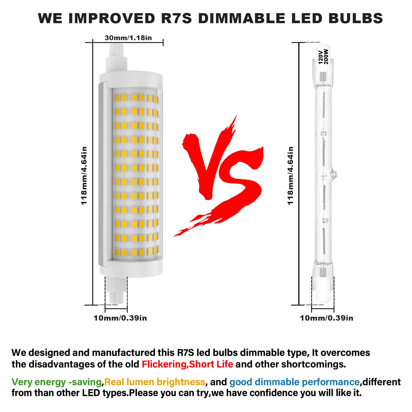 R7S Led Bulb 118Mm Dimmable J Type Double Ended Floodlight 200W T3 Halogen Bulb Replacement For Work,Security,Landscape Lights,F