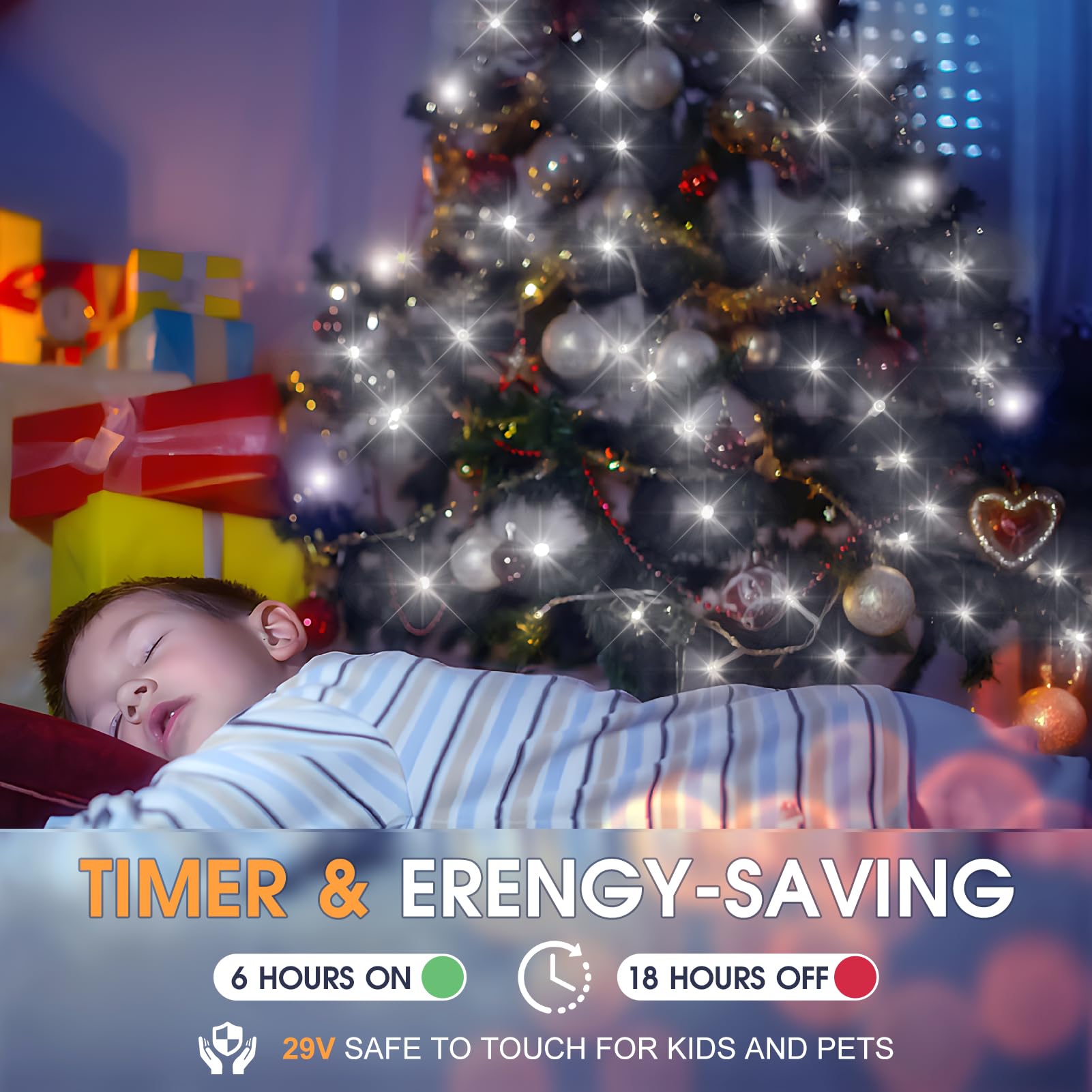 KNONEW 600ft 1500 LED Christmas String Lights Outdoor, Green Wire, Waterproof, 8 Modes, Cool White, Model KN-1000-LIG168-01