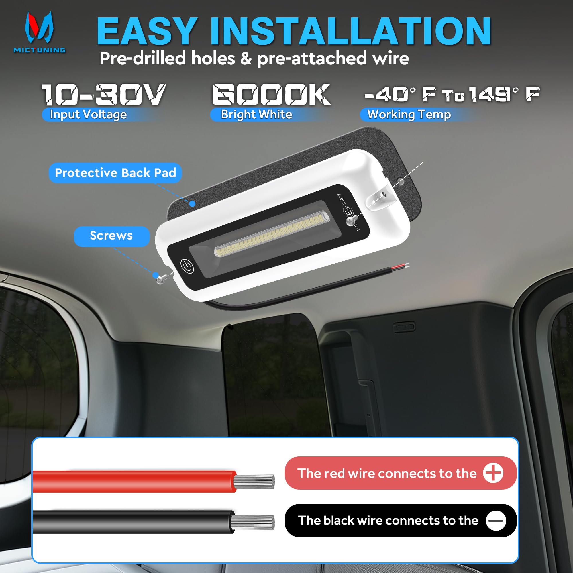 MICTUNING 8 Inch LED RV Porch Light, Touch Screen, Waterproof Aluminum, Indoor Use, 6000K White, 1 Pack