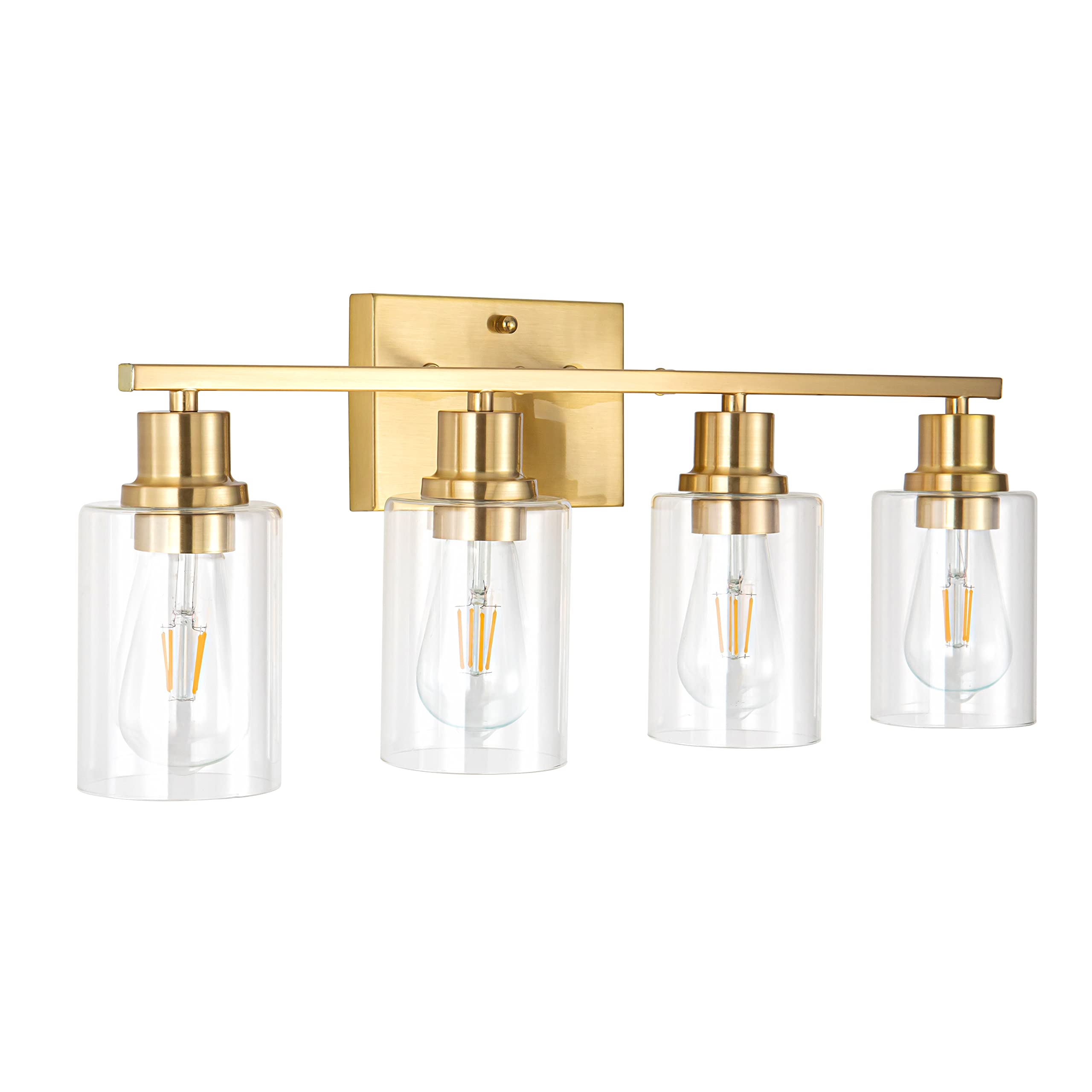 Emong Gold Bathroom Light Fixtures,4-Lights Brushed Brass Vanity Light With Clear Glass Shade,Modern Wall Sconces For Hallway, F