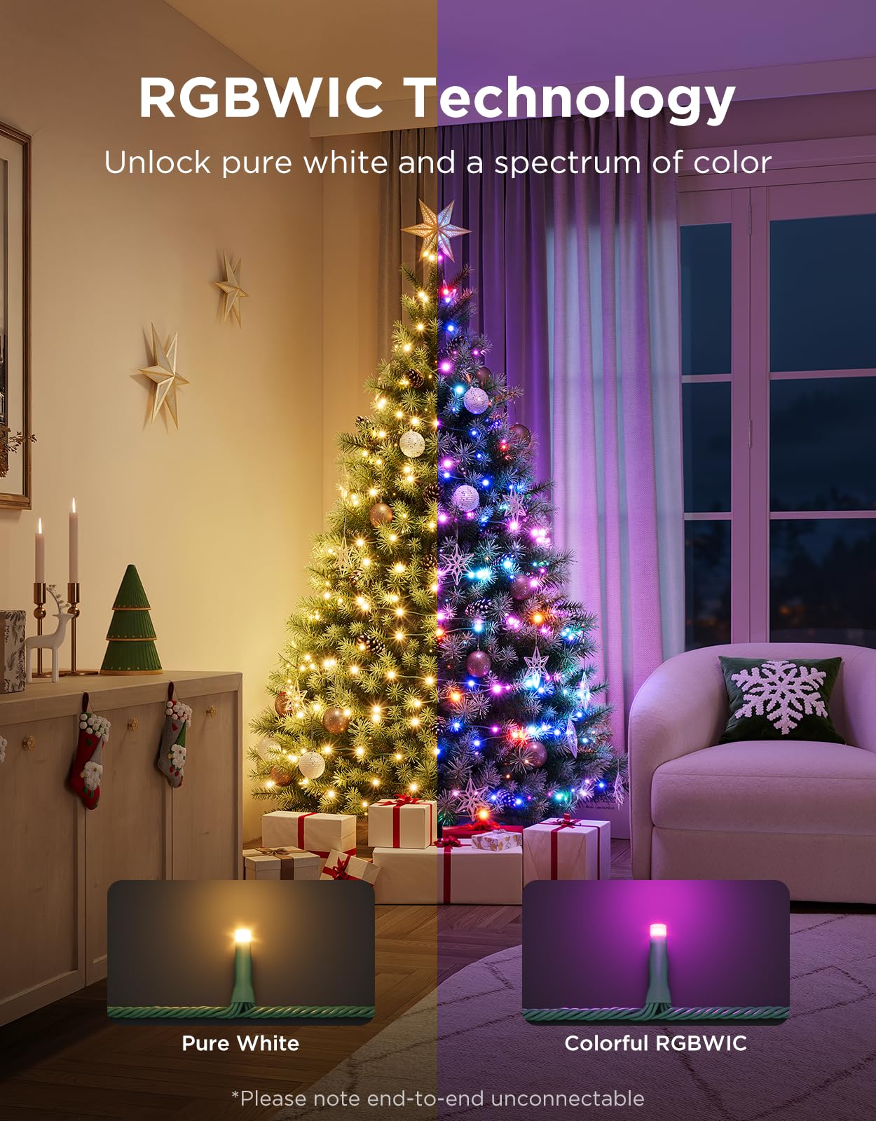Govee 99ft RGBWIC Christmas Sparkle String Lights, 375 LEDs, App-Controlled, Multicolor, Music Sync, Model H6871