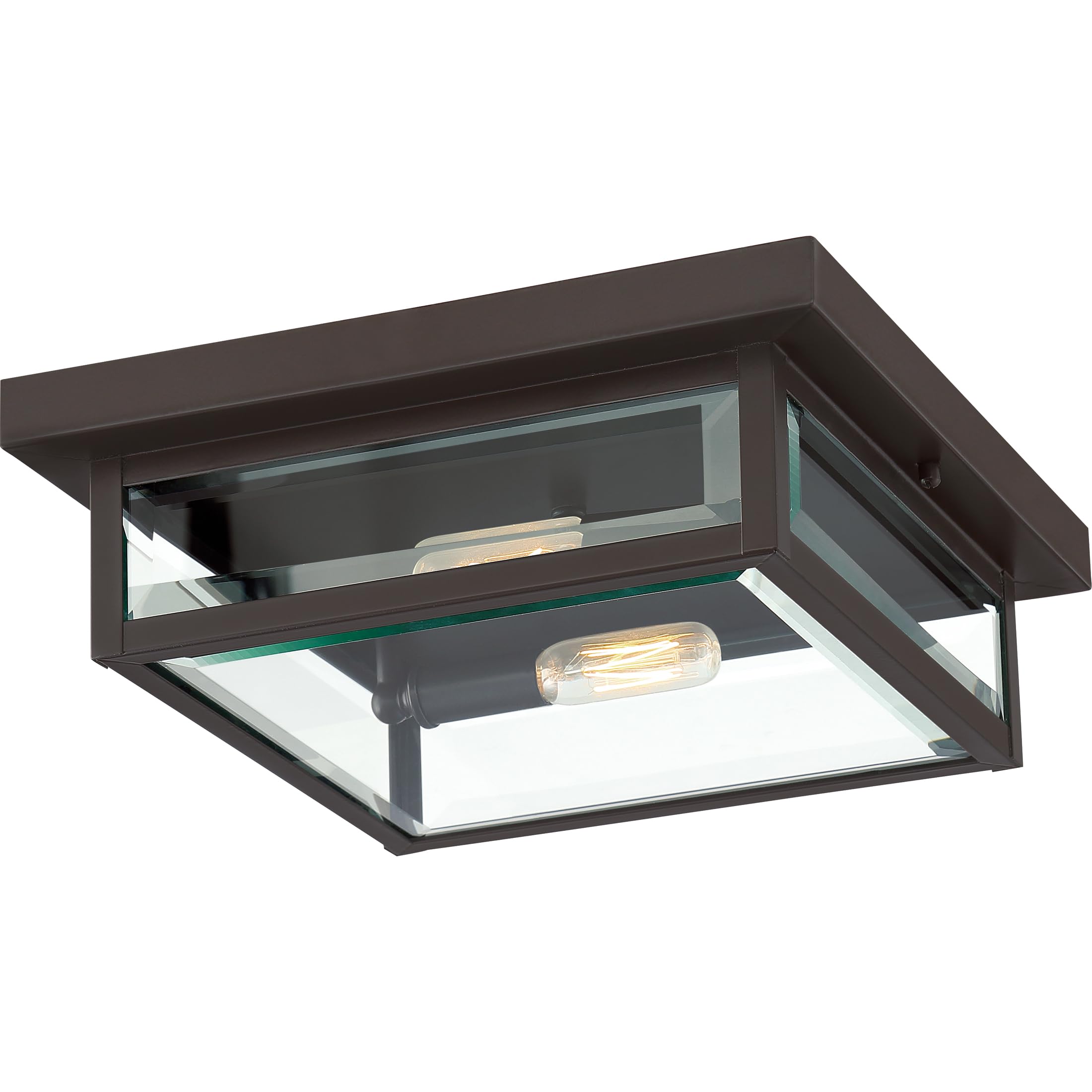 Quoizel Westover 12 Outdoor Flush Mount Ceiling Light, 2-Light Western Bronze with Clear Beveled Glass, E12 Base, ETL Damp Rated