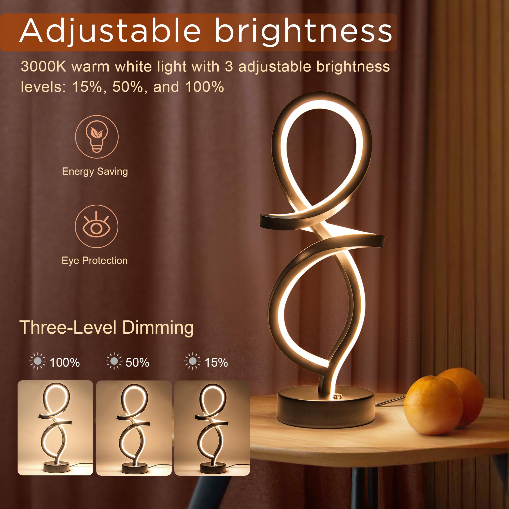 Mayful Rgb Spiral Led Table Lamp - Touch Dimmable, 7 Colors & 10 Modes, Modern Bedside Lighting
