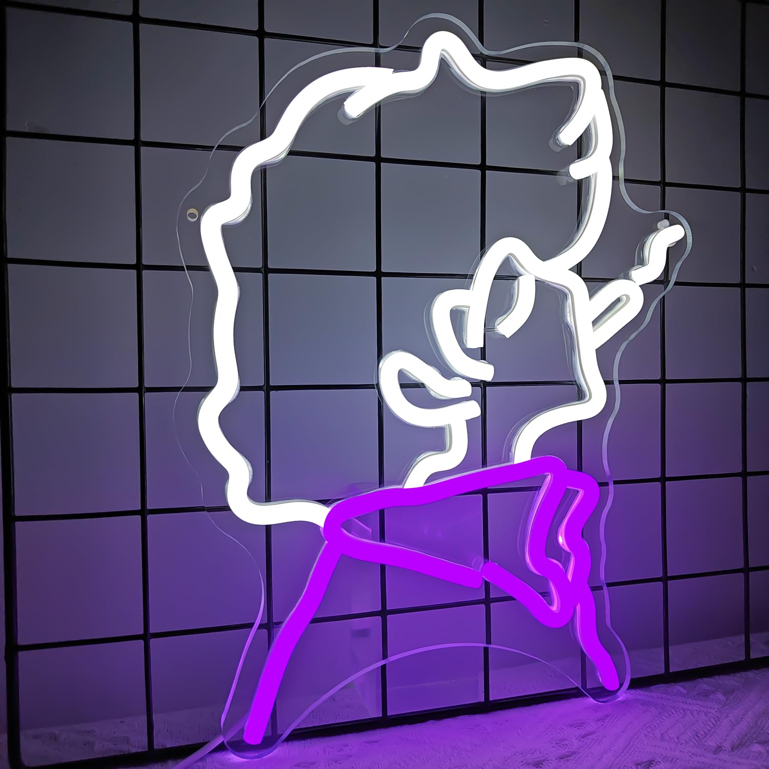 Ajoyferris Anime Cowboy Neon Sign - LED Wall Decor for Bedroom, Gamer Room, 2.1" Acrylic, White/Purple, Model: CowBoy