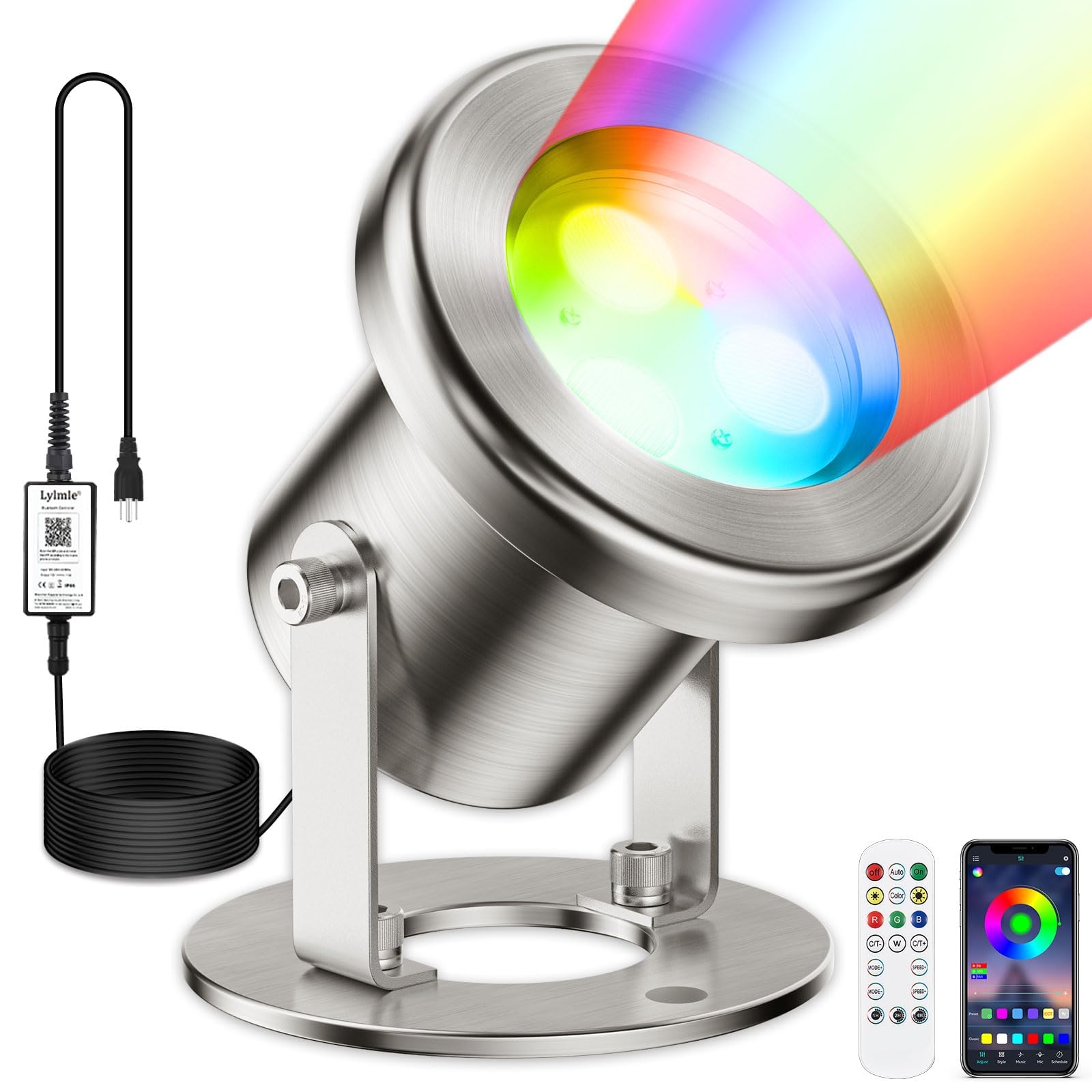LyLmLe LED Pond Lights with APP Control  6W SS316 Stainless Steel RGB Underwater Fountain Light with 12V Transformer  IP68 Waterproof Outdoor Underwater Lights for Pond Waterfall  Black Wire