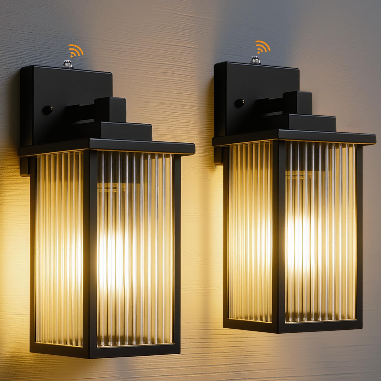 hameso 2 Pack of 13 Inch Matte Black Outdoor Wall Lights  Dusk to Dawn Waterproof Exterior Light Fixtures for Porch  Symmetrical Front Door & Garage Entry