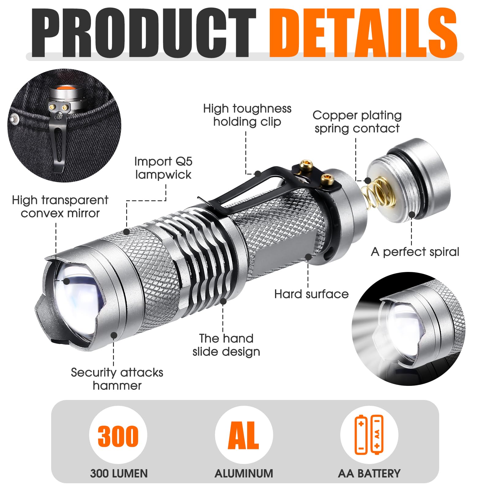 Fumete 20 Pieces Led Flashlight Mini 3 Mode Tactical Torch Small Water Resistant Pocket Flash Light Adjustable Focus Light Pen F