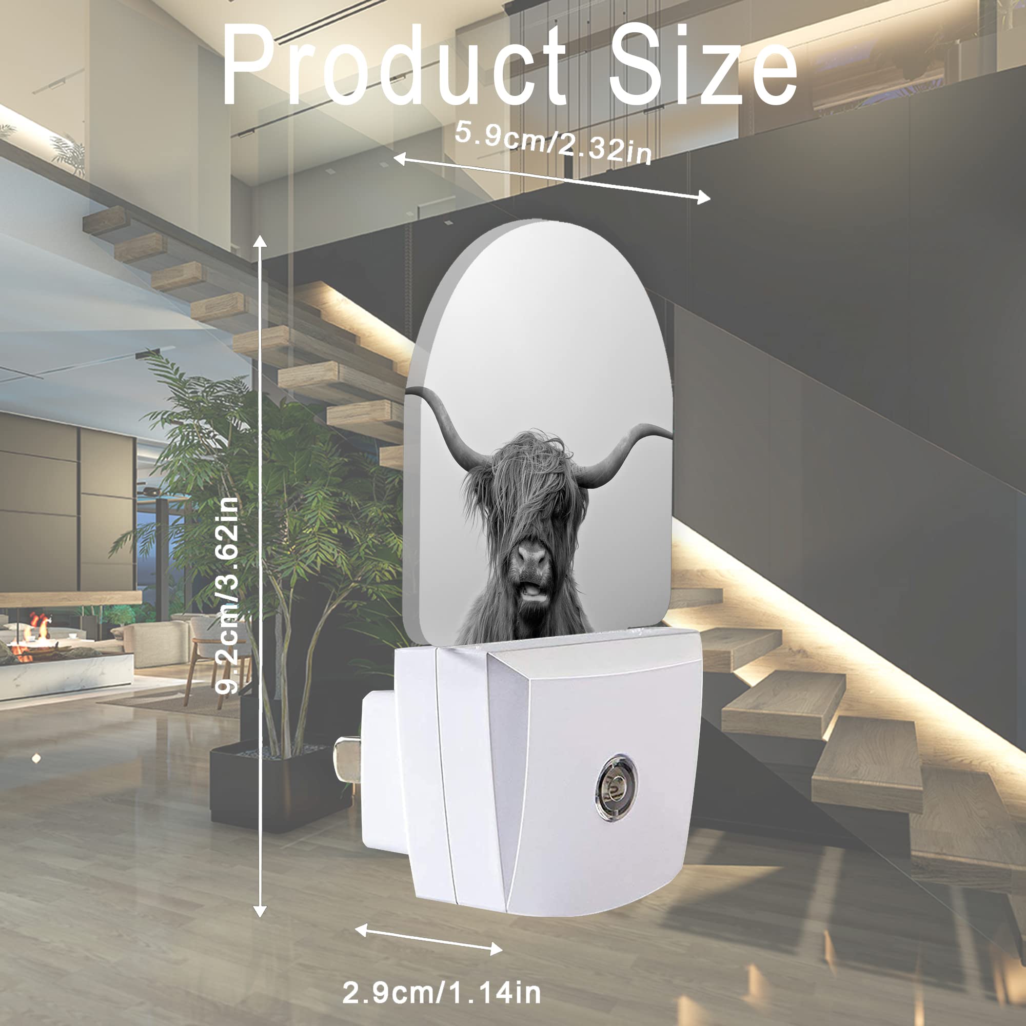 Aowula Highland Cow Night Light,Cows Night Lights Plug Into Wall For Boys Girls Bedroom Decorative Half Round Nightlight Led Lam