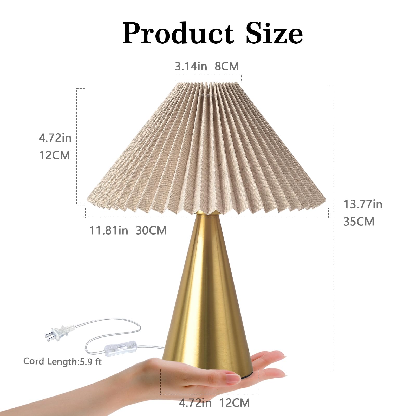 Ziqqeelam Gold Small Table Lamp, Cute Table Lamp, Pleated Table Lamp,Brass Gold Bedroom Lamps For Nightstand, Small Scalloped La
