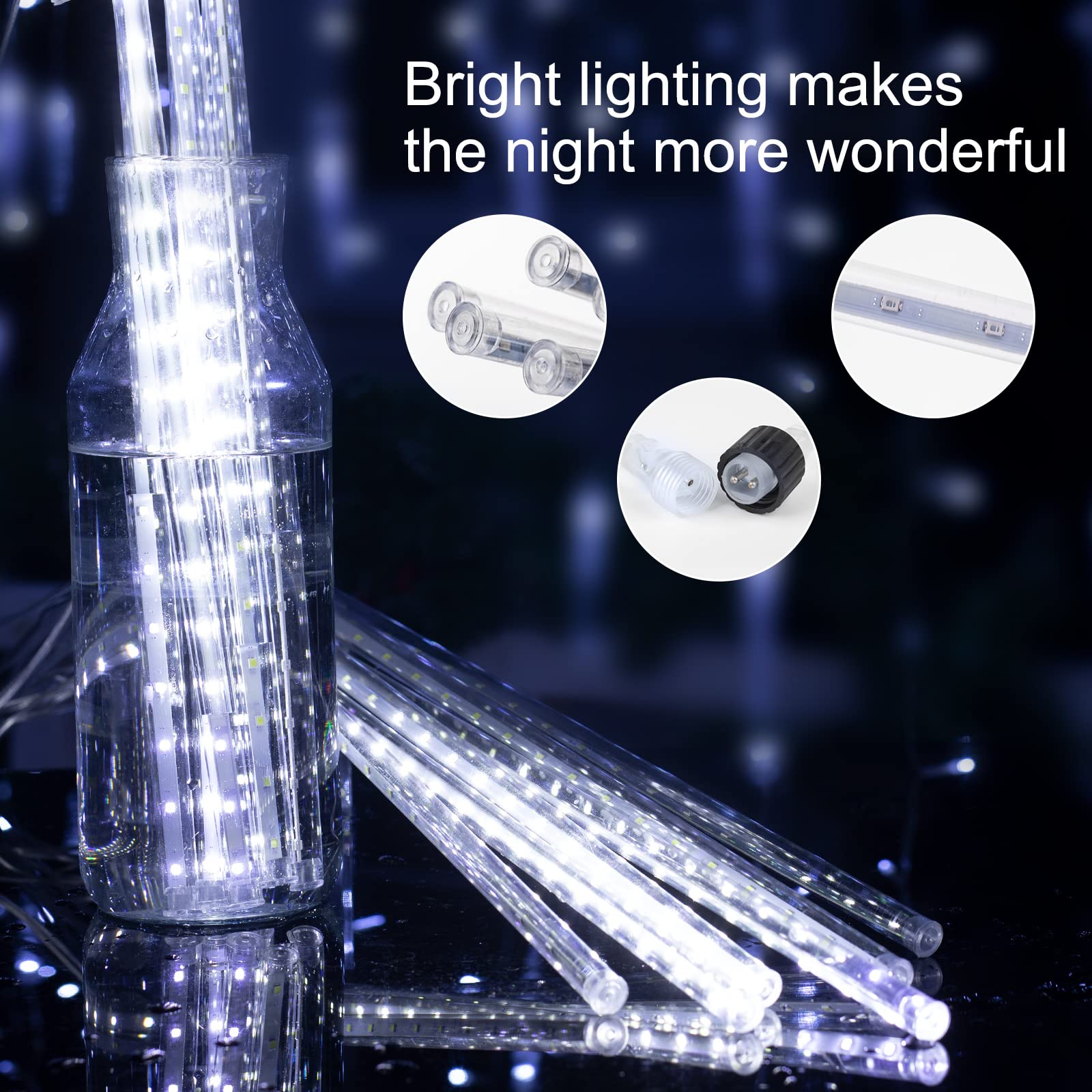 Meteor Shower Lights Outdoor, Snowfall Lights, Waterproof Meteor Christmas Lights, Hanging Falling Rain Lights For Tree Bushes H