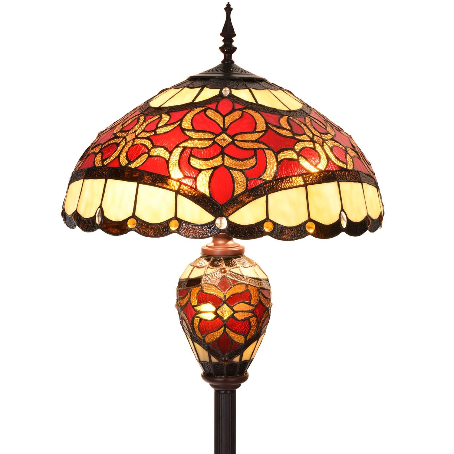Bieye Stained Glass Floor Lamp, Baroque Tiffany Style, 64-inch Tall, 18-inch Wide, Red, Model L10803