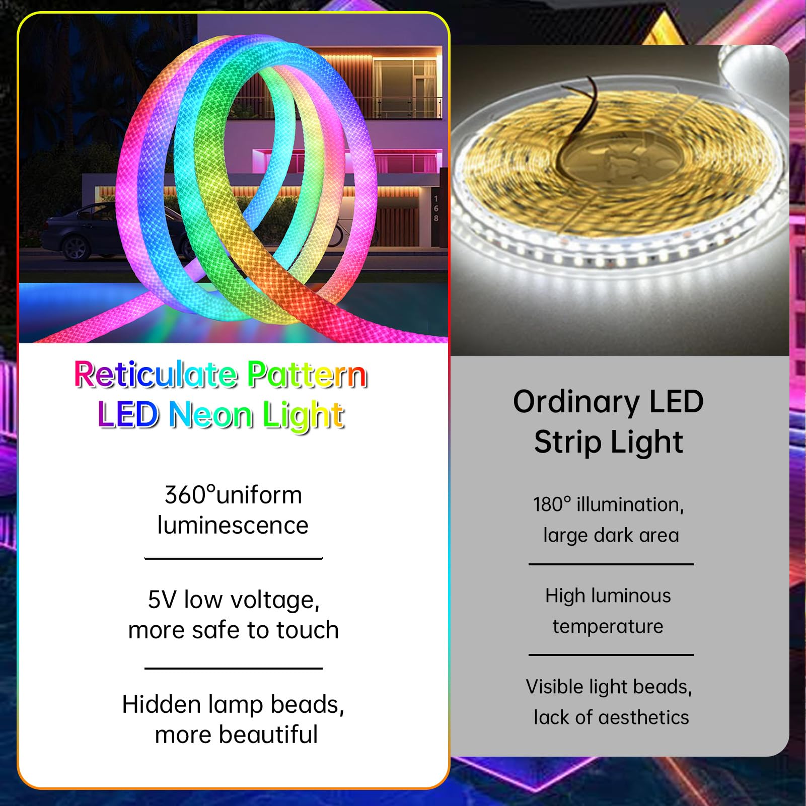 MALIIGAZA LED Rope Lights, 16.4ft RGB Flexible Strip, IP67 Waterproof, Music Sync, Remote APP Control, White
