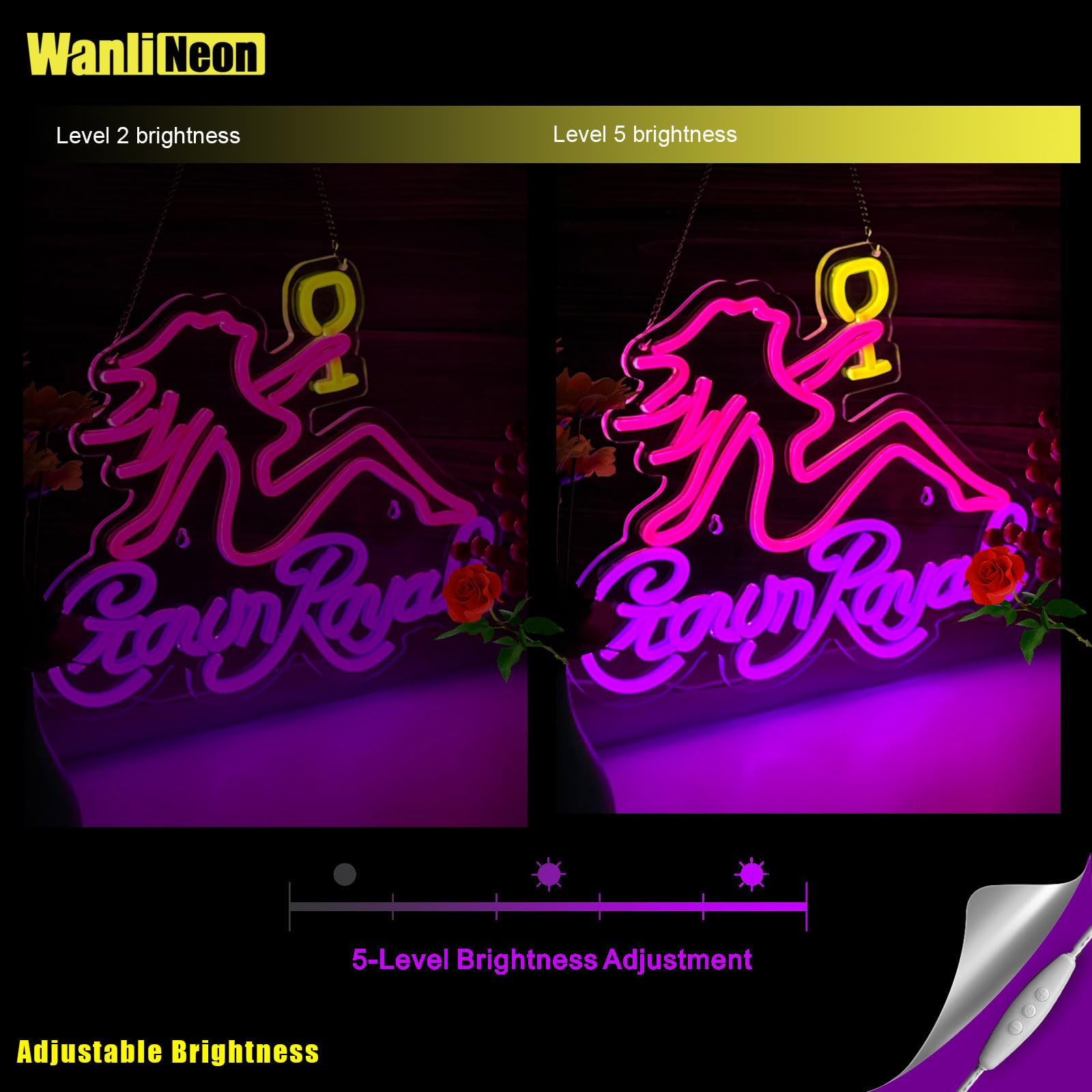 WanliNeon Crown Cheers Neon Sign, LED Bar Decor, 15.7 x 12.6 inches, Acrylic, Pink + Purple, Model: Wanli-Crow-Girl