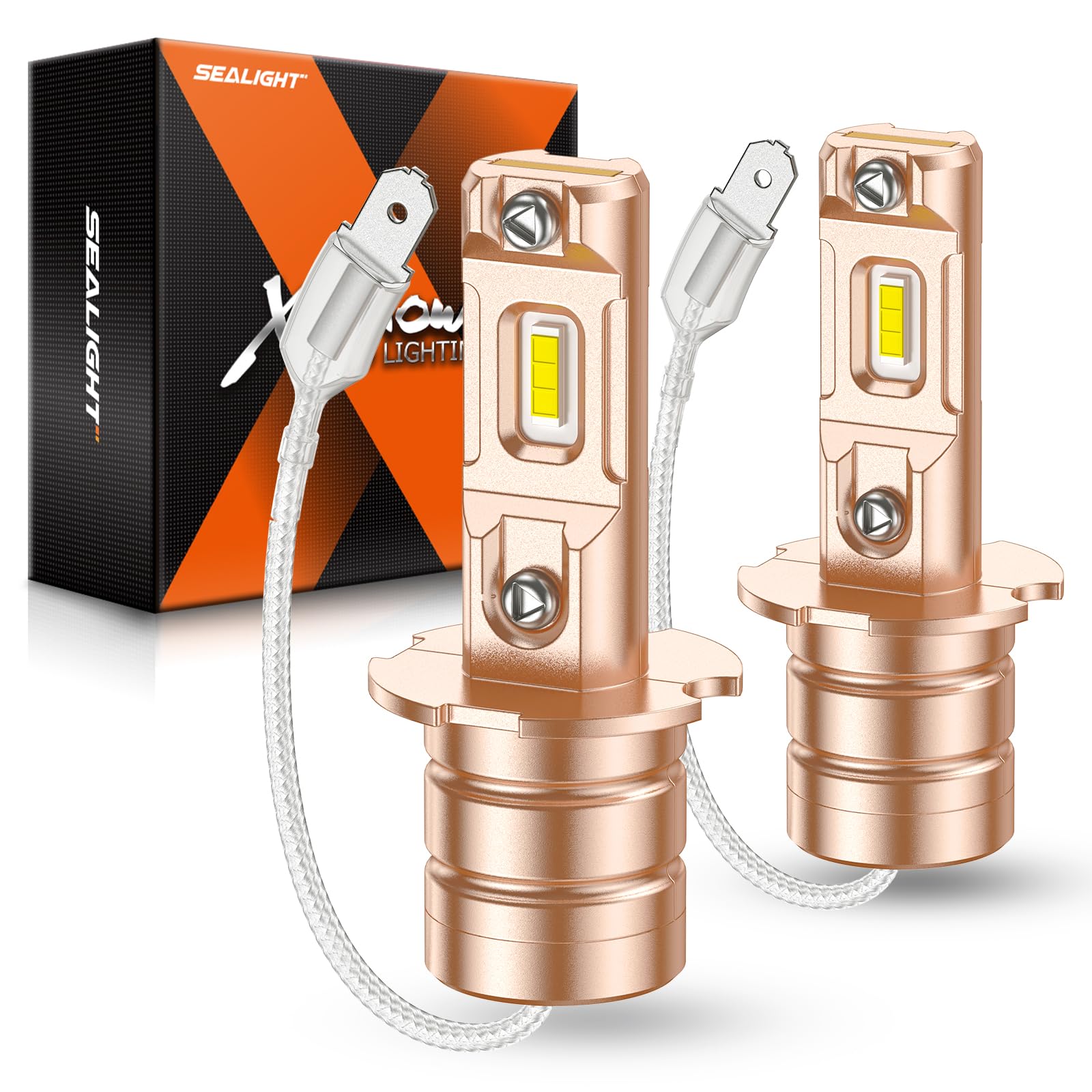 SEALIGHT H3 LED Bulb, 10000LM, 6500K Brightness, Alloy Steel, Pack of 2, H3 Size, White