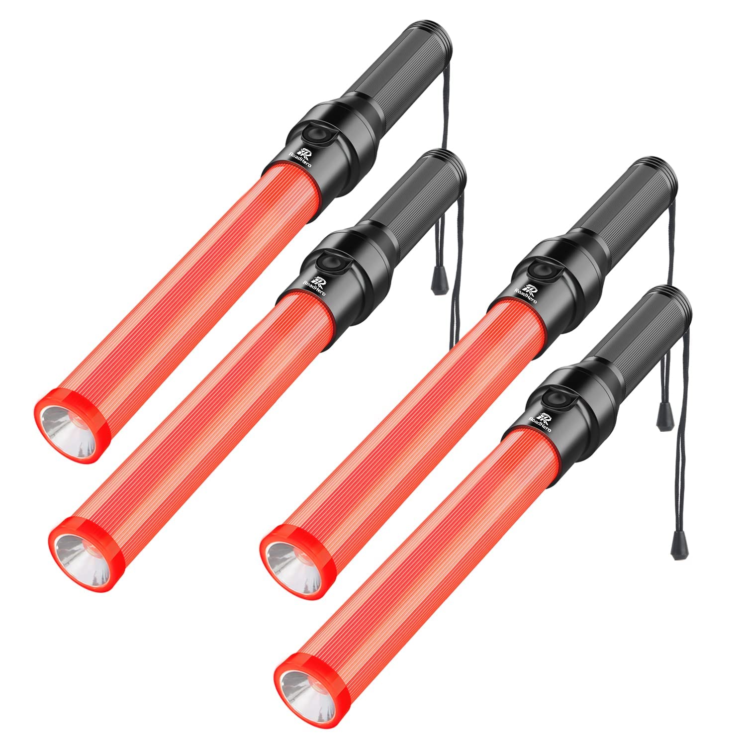 RoadHero 4 Pack Traffic Batons, 16 Inch LED Traffic Control Batons, Night Safety Light Wands with 3 Flashing Modes, Air Marshali