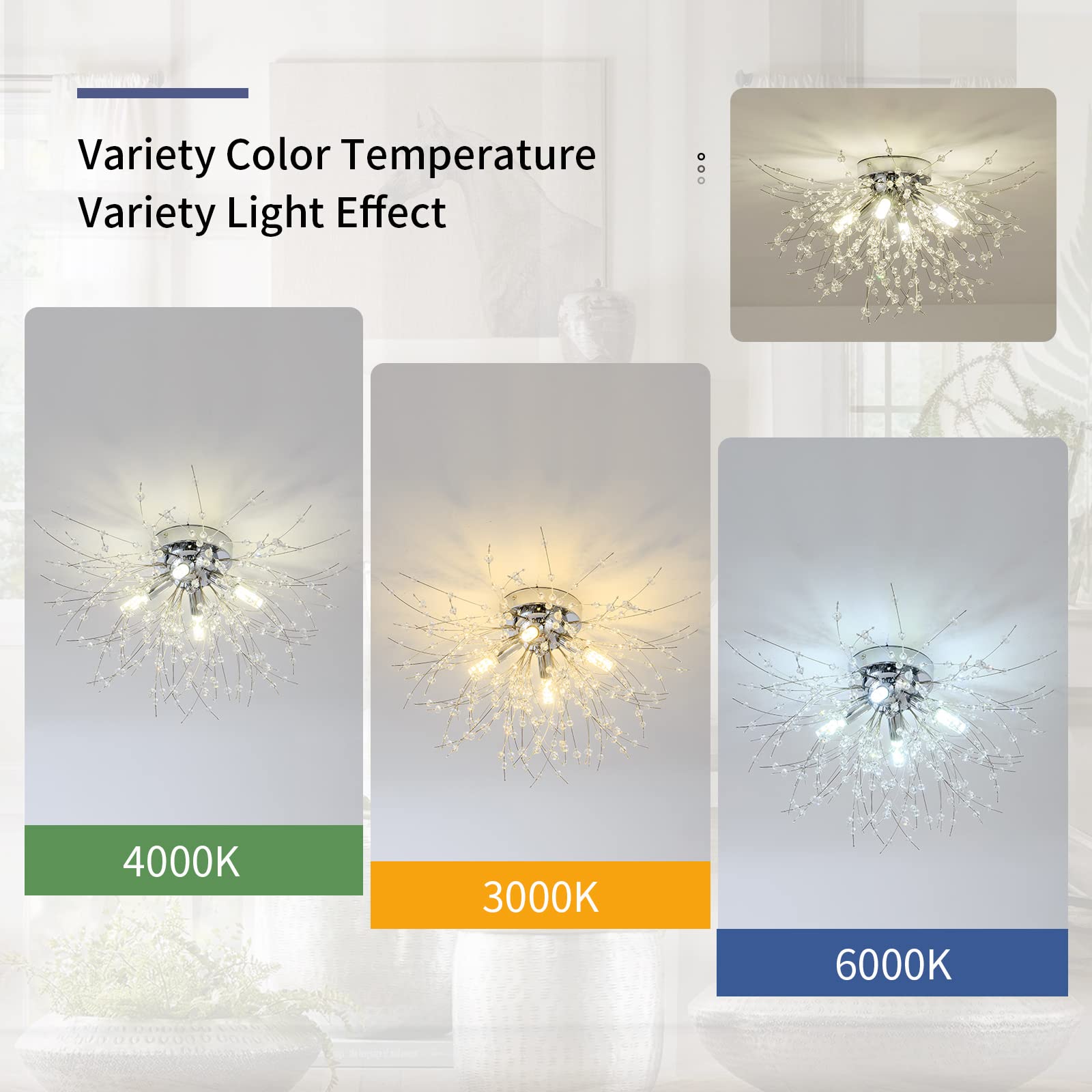 Modern Small Crystal Ceiling Light Fixture, 4-Light Chrome Crystal Sputnik Firework Chandelier, Semi Flush Mount Ceiling Light Fixtures For Bedroom Kitchen Hallway Entryway Bathroom(H9.5'' X W17.7'')