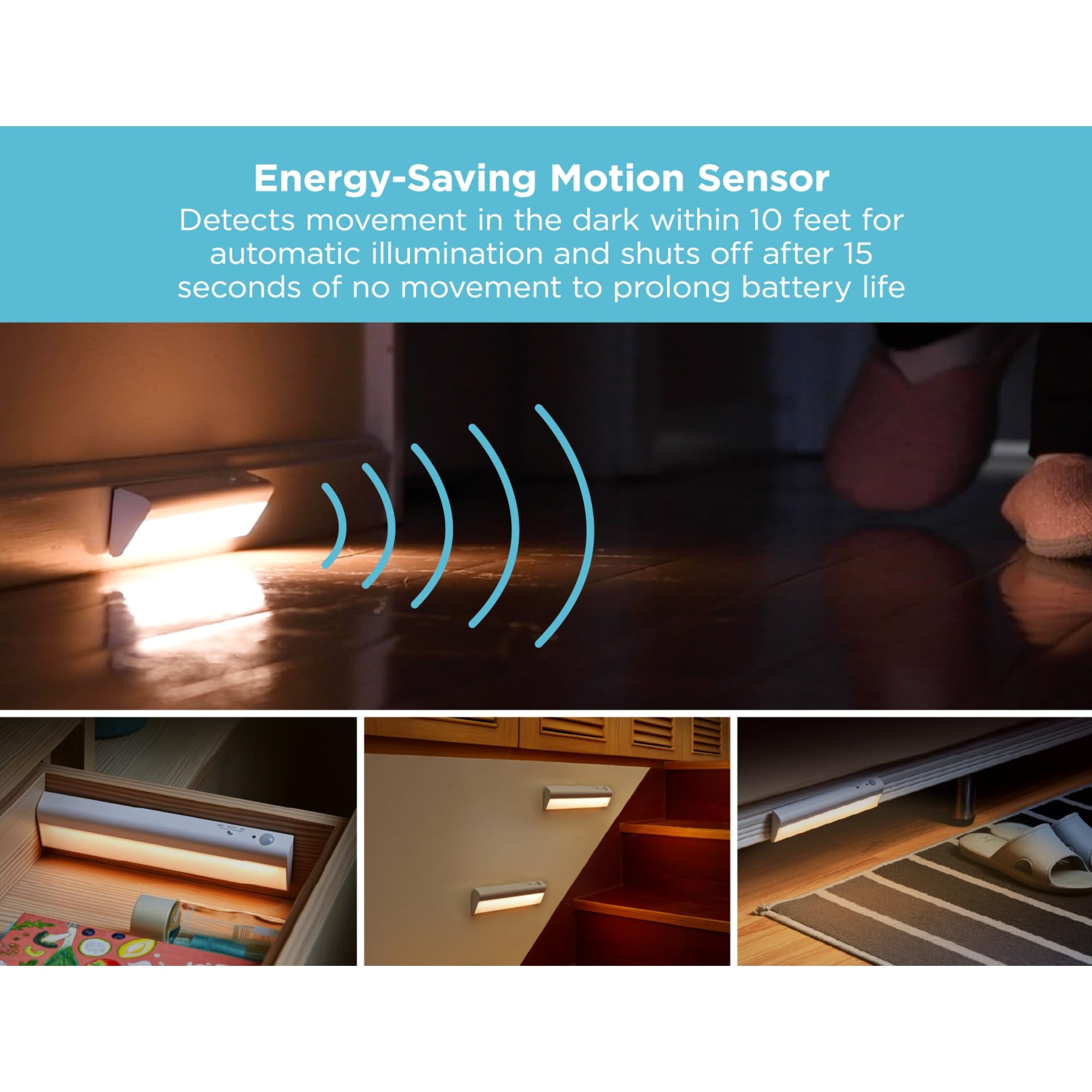 BLACK+DECKER Battery Operated Under Cabinet Lighting, Motion Sensor, Warm White LED, 1 Bar, Stick-On for Kitchen & Closets