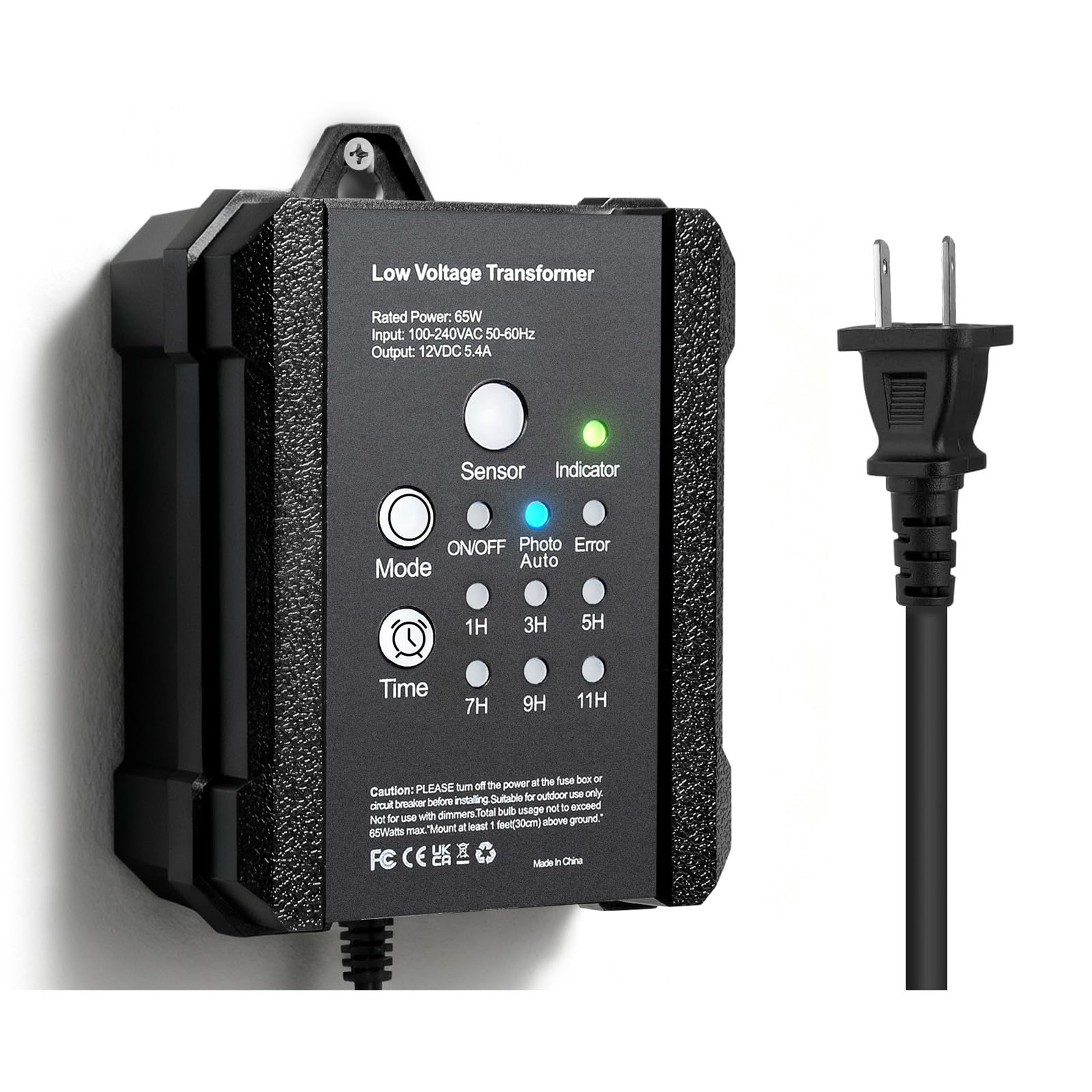 65W Low Voltage Landscape Transformer, 120VAC to 12VDC Outdoor Landscape Lighting Transformers with Timer, Photocell Sensor & Me