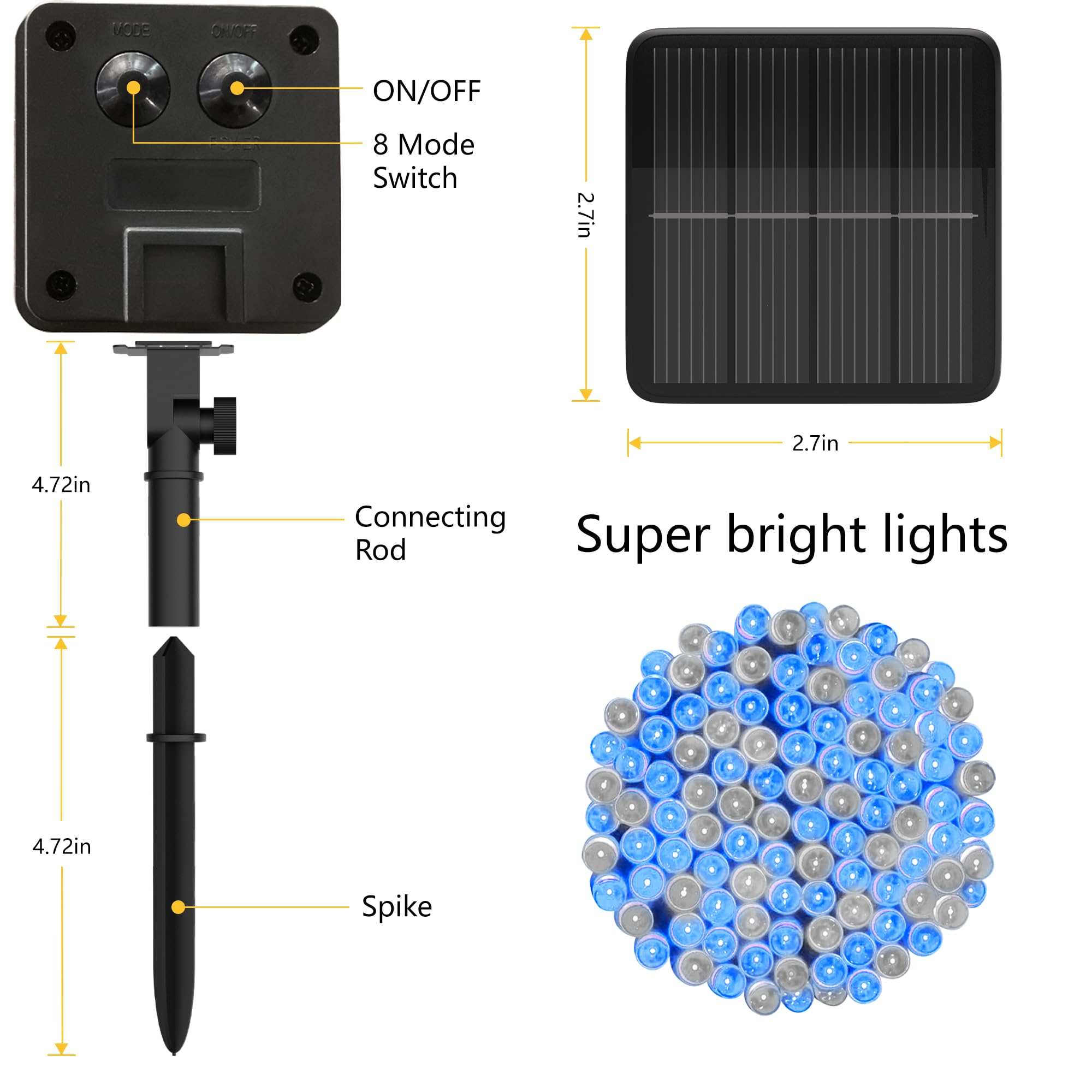 Solar String Lights For Outside, 39Ft 100 Led Solar String Lights Outdoor With 8 Modes,Solar Lights For Outside Waterproof For Y