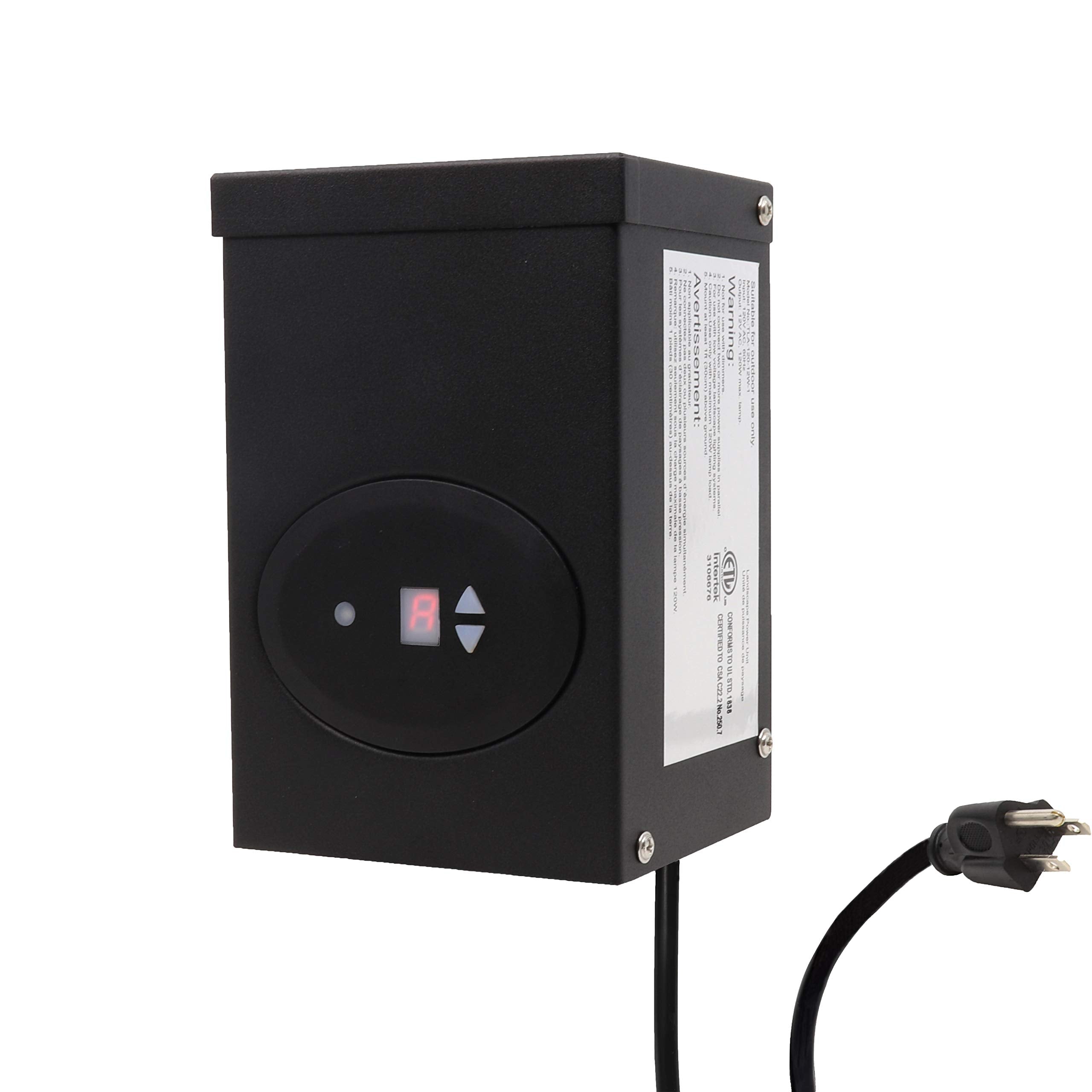 Gkoled Etl Listed 120W Low Voltage Transformer With Photocell And Timer, 120V Ac To 12V Ac Outdoor Power Pack, Dual Isolated Outputs, For Landscape Lighting Systems, Fully Encapsulated Toroid Core