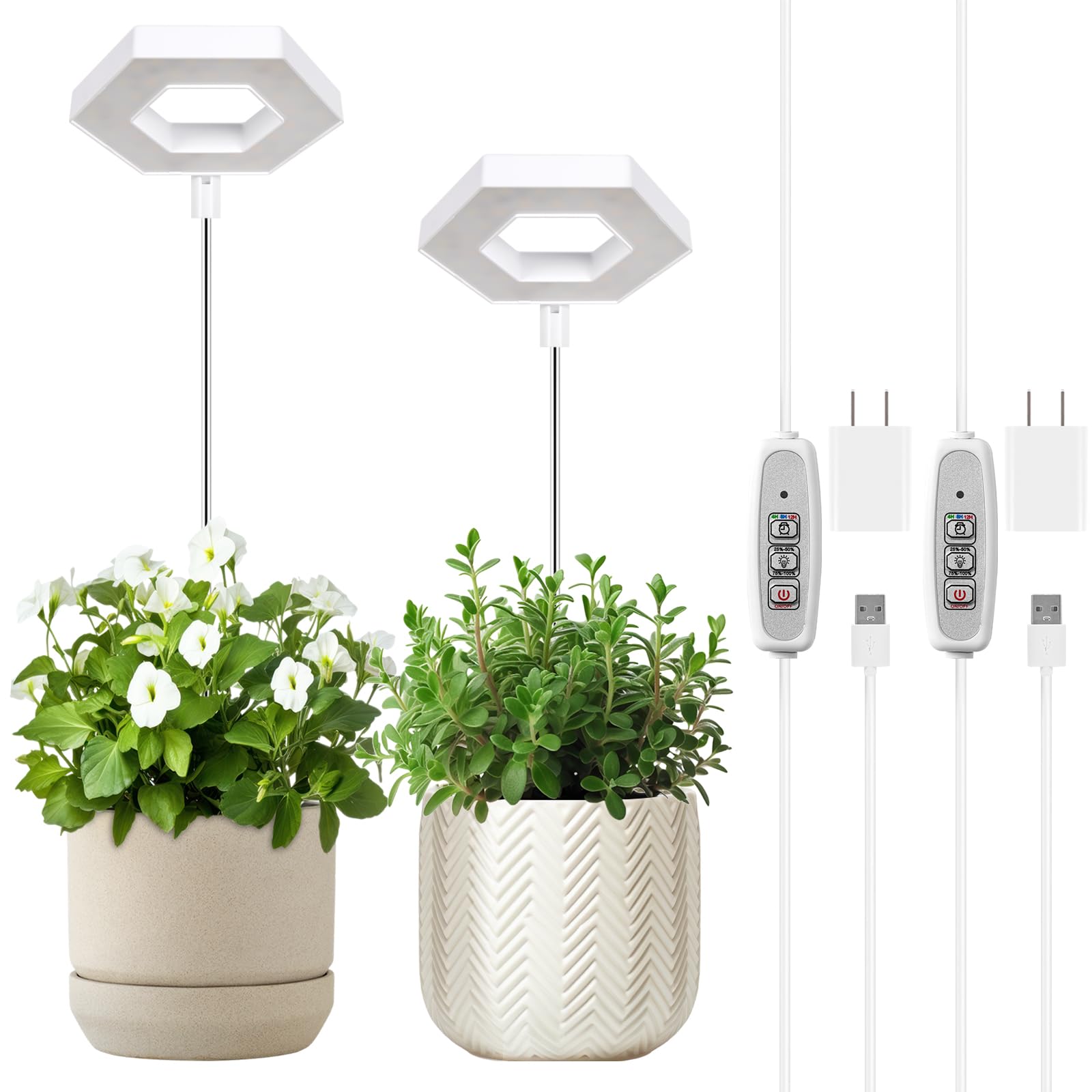 Foxgarden® Grow Light, Full Spectrum Led Plant Light For Indoor Plants, Growing Lamp With Auto On/Off Timer 4/8/12H, 4 Dimmable Brightness, Height Adjustable, Ideal For Small Plants, 2 Packs