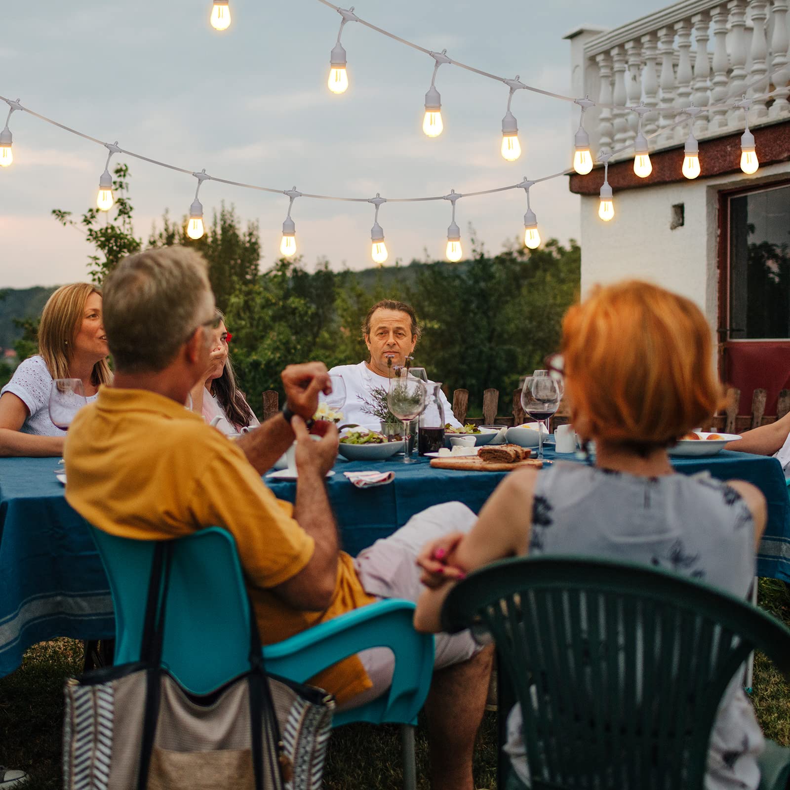 Mlambert White Cord 96Ft Outdoor String Lights With 30+3 Led Plastic Bulbs, Dimmable Waterproof Shatterproof Linkable Patio Ligh