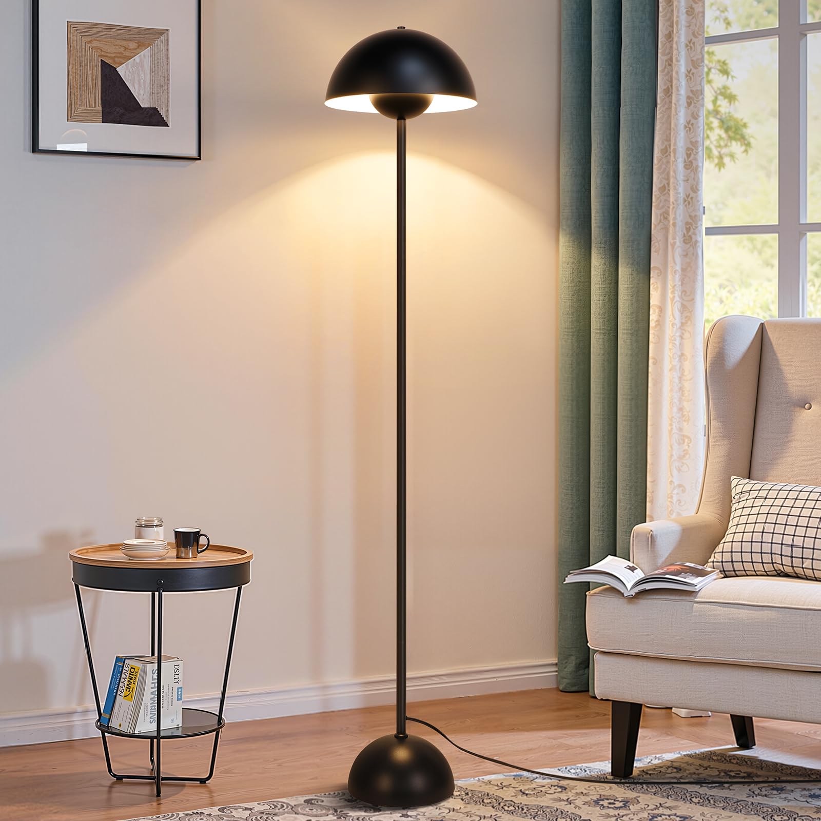 Coucrek Black Floor Lamp - 66in  Industrial Standing Lamp, Metal Shade & Base, Retro Design, Model F140