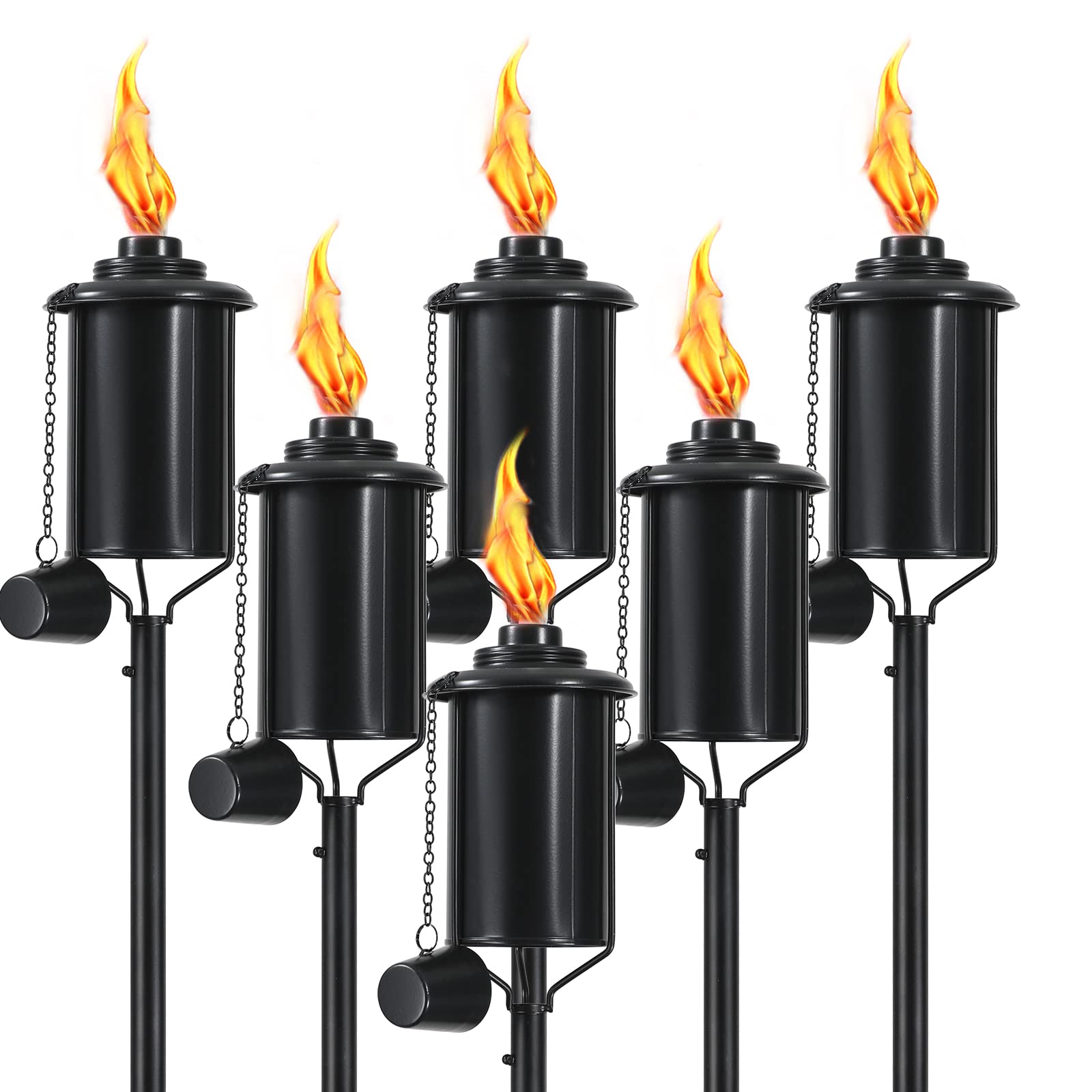 DIKAIDA 6 Pack Metal Citronella Torches  Torches Garden for Outside 60 inch Flickering Flame Citronella Outdoor Light Torch Metal Torches for Outside  Camping Patio Pathway Table Torch(Jet Black)