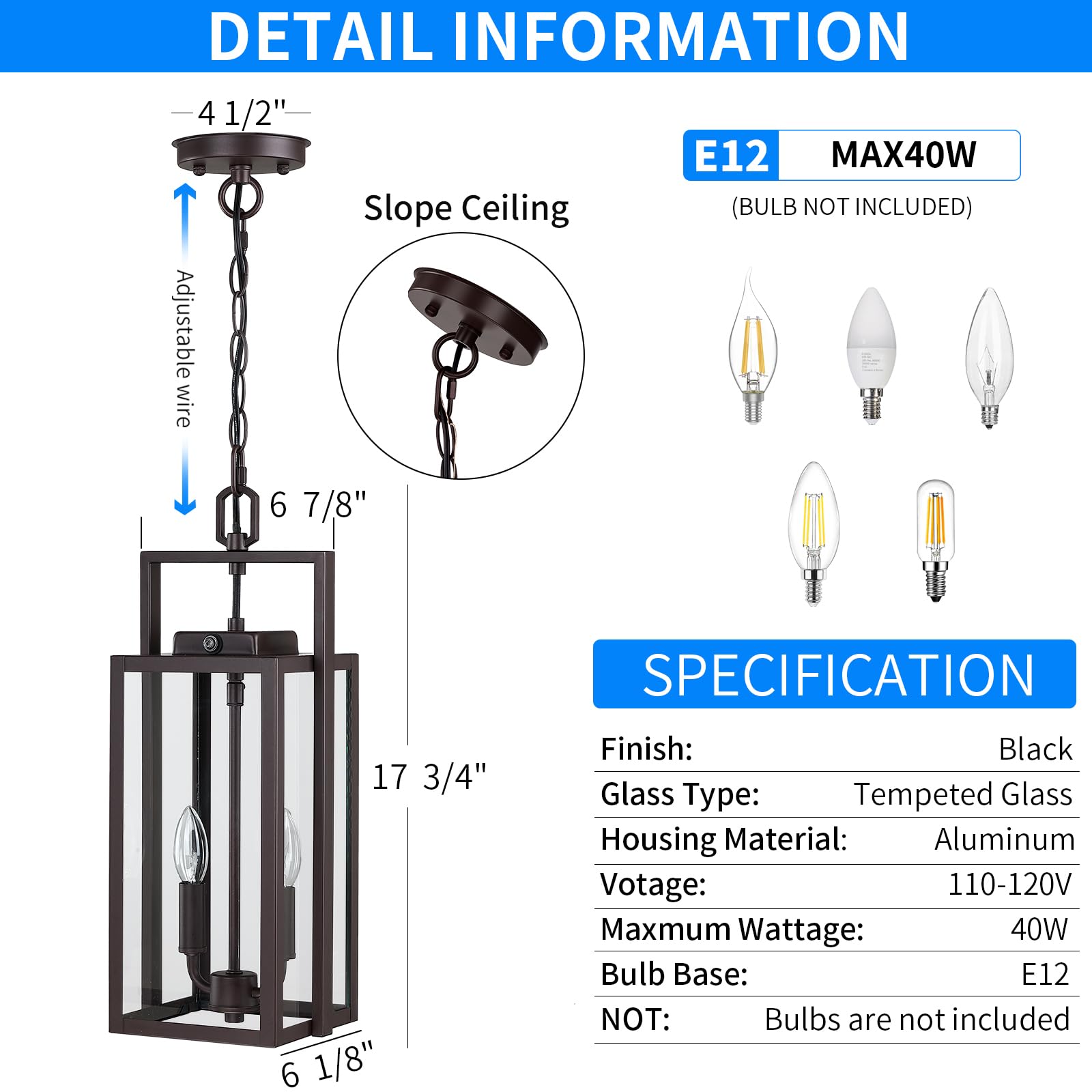 17.8'' Large Outdoor Pendant Light 2-Light, Dusk To Dawn Modern Brown Metal Outside Chandelier Exterior Hanging Fixture Ceiling Mount With Clear Glass For Front Porch Entrance Entryway, 1 Pack
