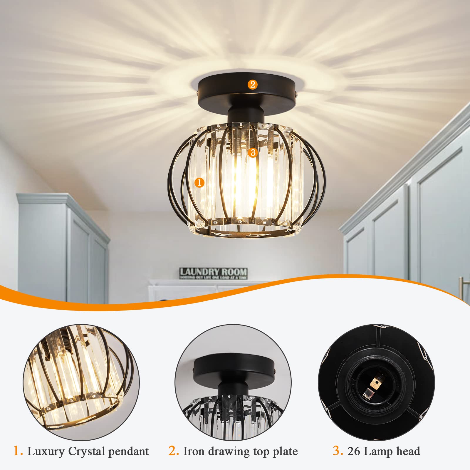 Yyjlx 2 Pack Semi Flush Mount Ceiling Light Fixture Modern Small Crystal Chandelier Mini Indoor Ceiling Lamp For Bathroom Hallwa