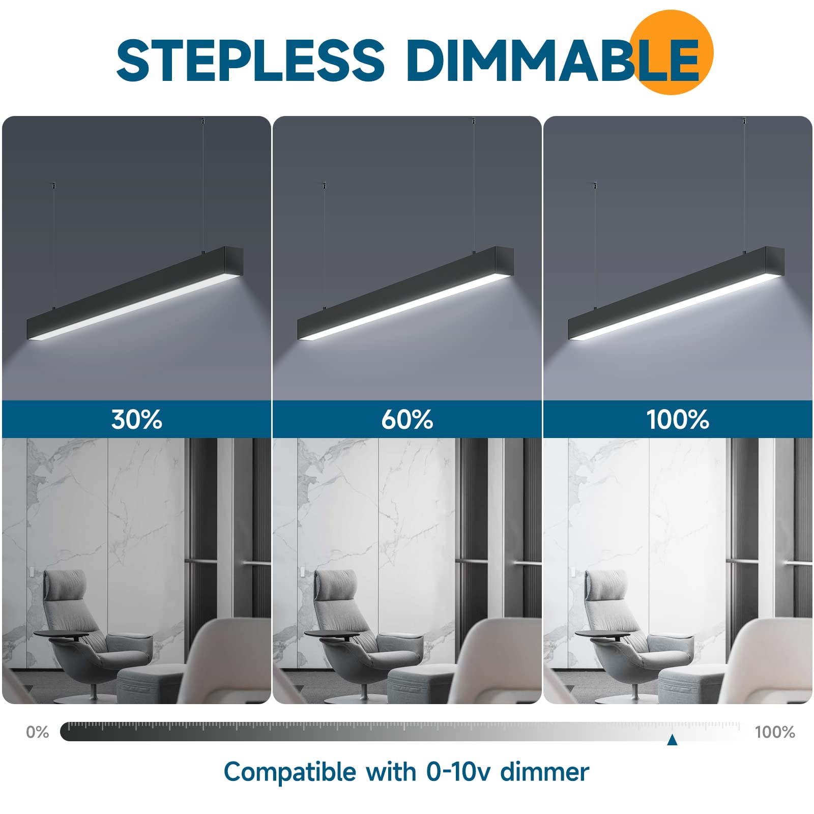 Barrina LED Linear Light, 4FT 0-10V Dimmable Suspended Lighting, 2700K 4000K 5000K CCT Selectable, 45W Linkable Shop Light Fixtu