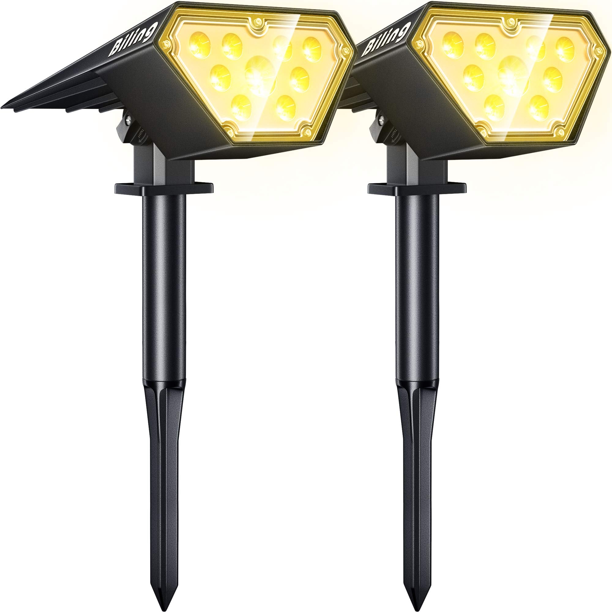 Biling Solar Spot Lights Outdoor - 2-In-1 Waterproof Landscape Lights, 12 Led, Warm White, 2 Pack - High-Impact Abs Plastic