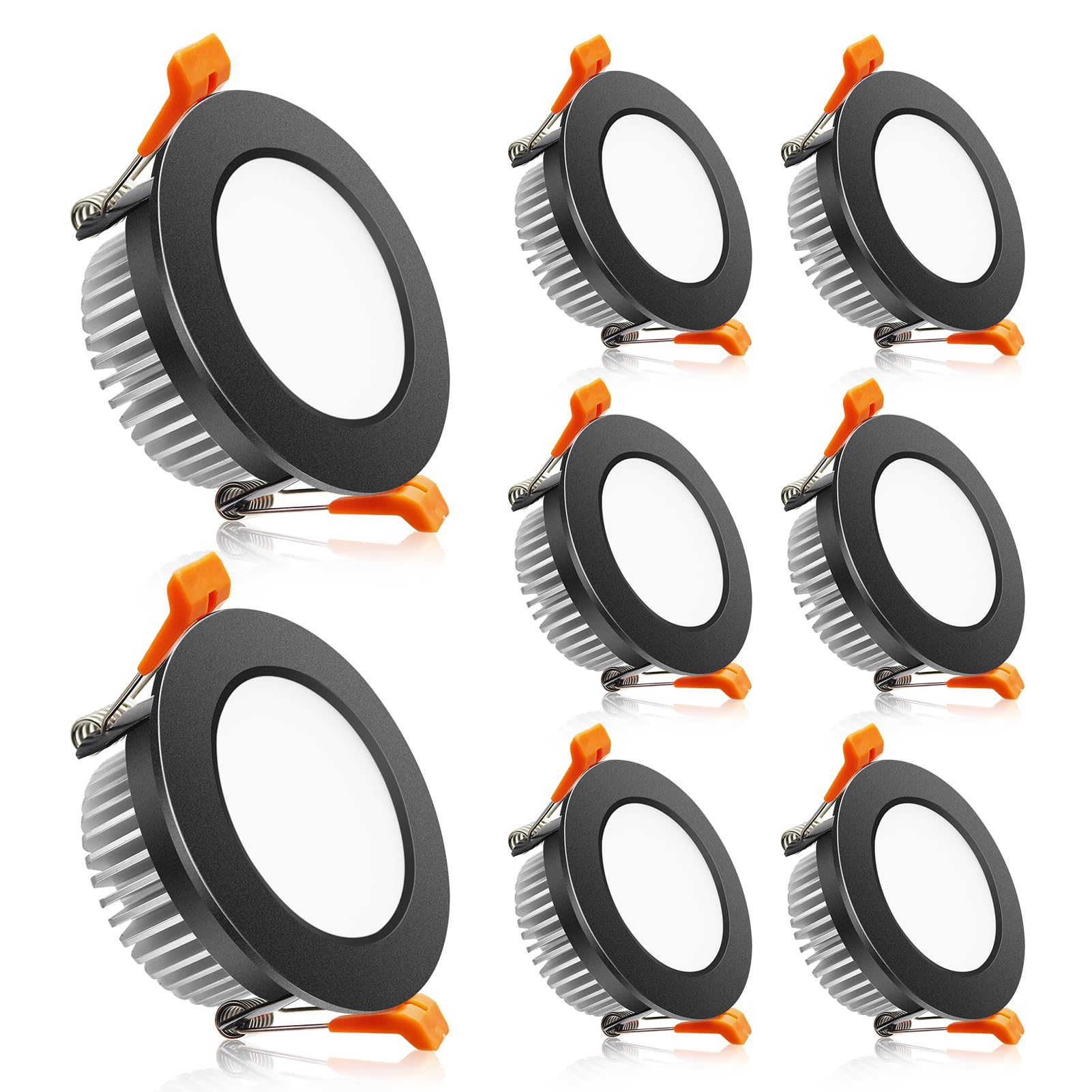 LightingWill 2 Inch LED Downlight, Dimmable Recessed Light, 3W, 5500K, Black, 8 Pack, Model LS8-TD-WMTD-