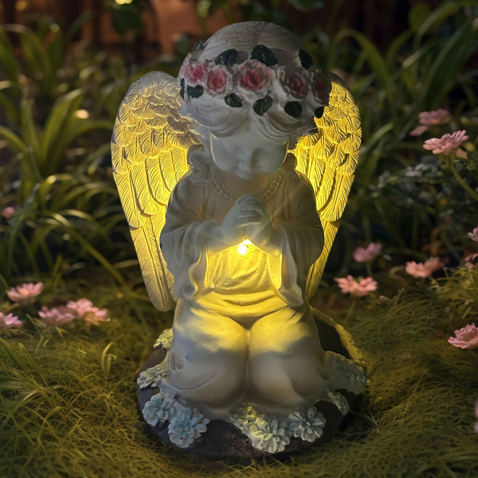 Yody Solar Garden Statues Outdoor Decor- Yard Decorations For Patio  Balcony  Backyard  Lawn Ornaments - Angel Figurines With Led Light- Unique Birthday House Warming Gifts For Women  Mom  Grandma