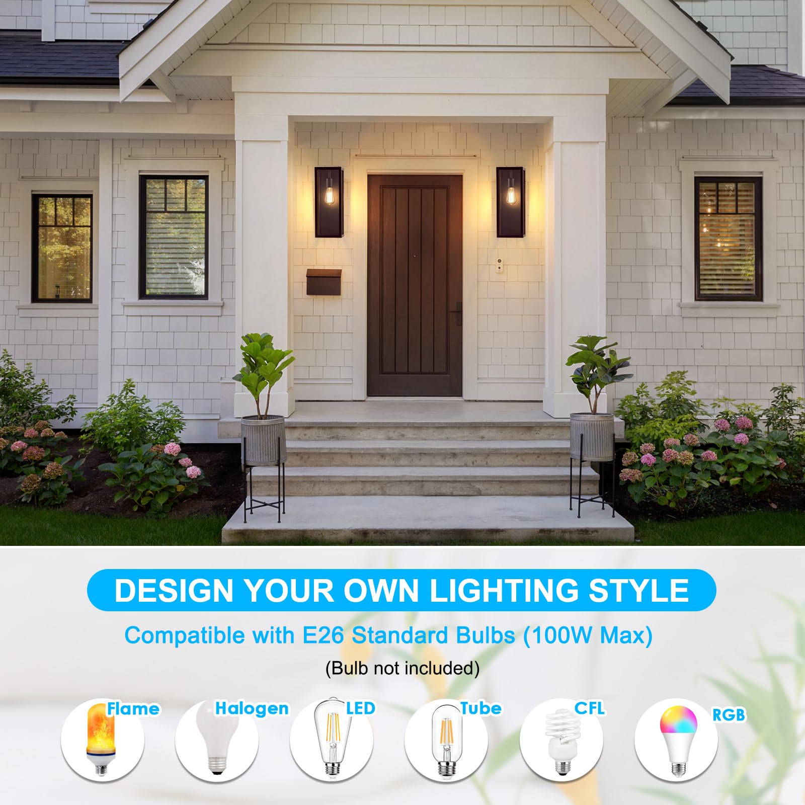 2-Pack Outdoor Wall Lanterns, 16    Exterior Waterproof Wall Sconce With Glass Shades, Brown Porch Lights Wall Mounted, Anti-Rus