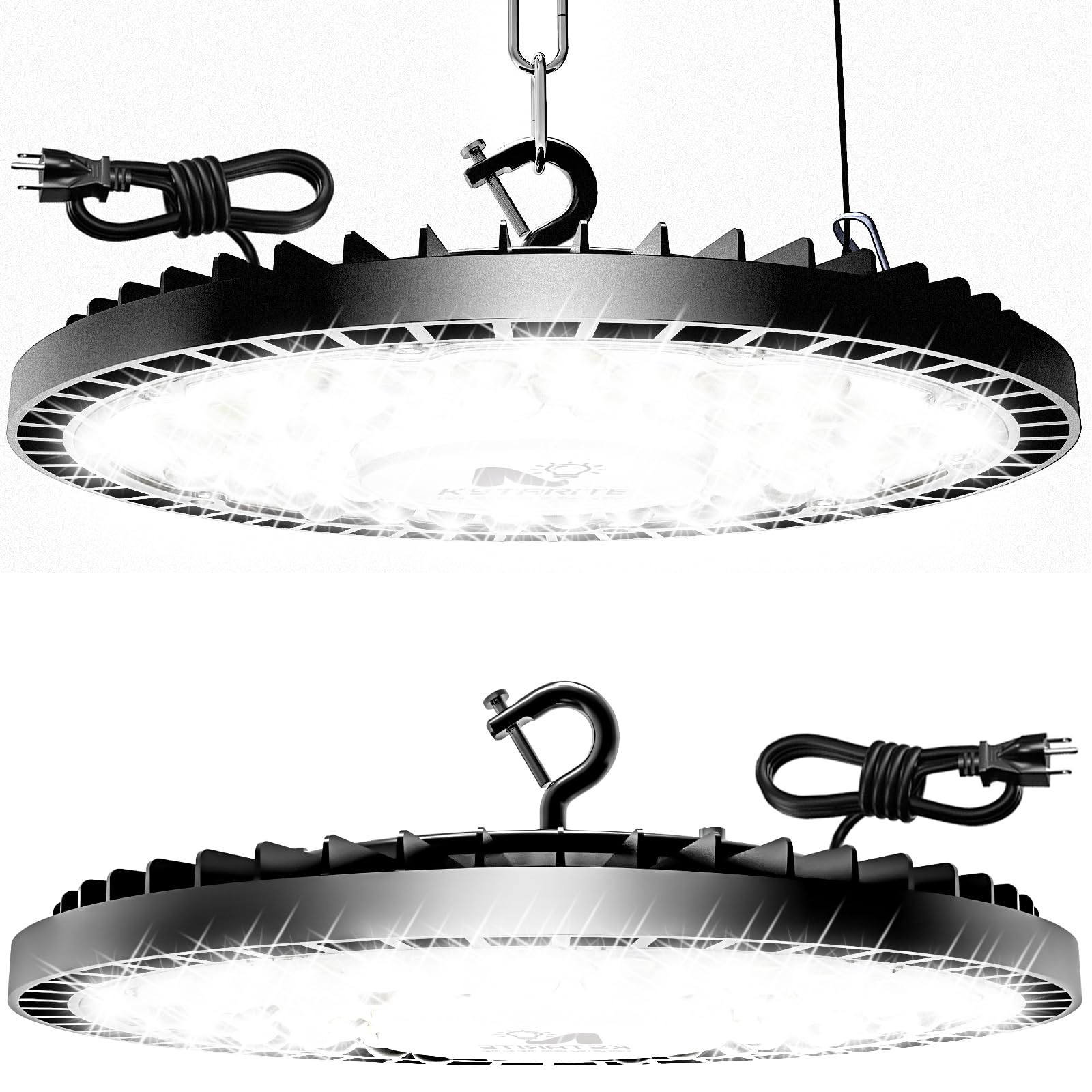 320W 2 Pack UFO High Bay Light LED Shop Lights  45000LM Garage Lights  6500K LED Barn Light  Industrial Lamp w/ 6.6ft Plug Power Cord  IP65 Waterproof Work Light for Warehouse Workshop Factory Gym