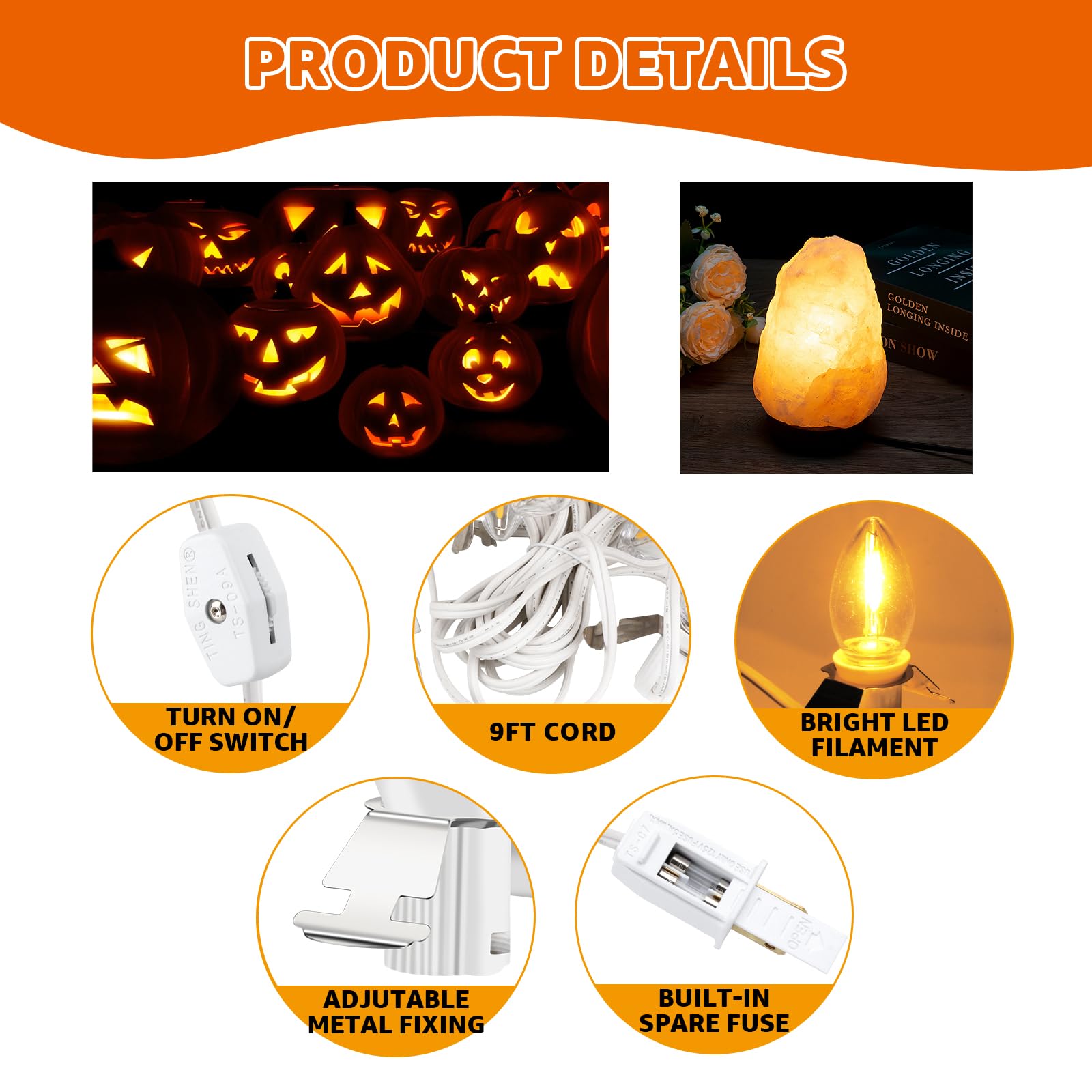 Aomitop LED Light Bulb C7 Cord with Clip - White, 1 LED BULB for Christmas & Halloween Outdoor Decorations