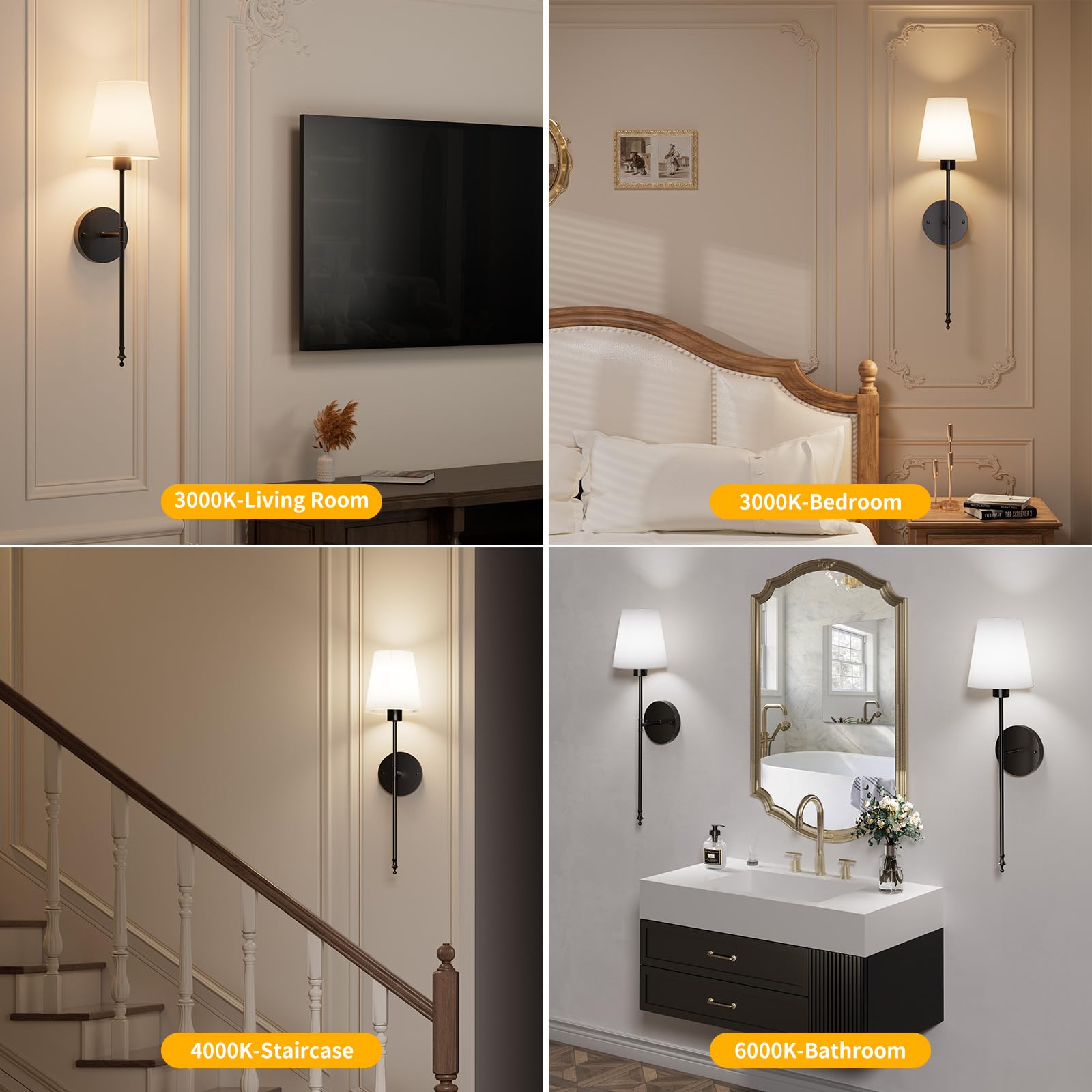 Brightown Battery Operated Wall Sconces, Remote Control, 12 Colors, Dimmable, Metal, Black, Model BWS-001, Set of 2