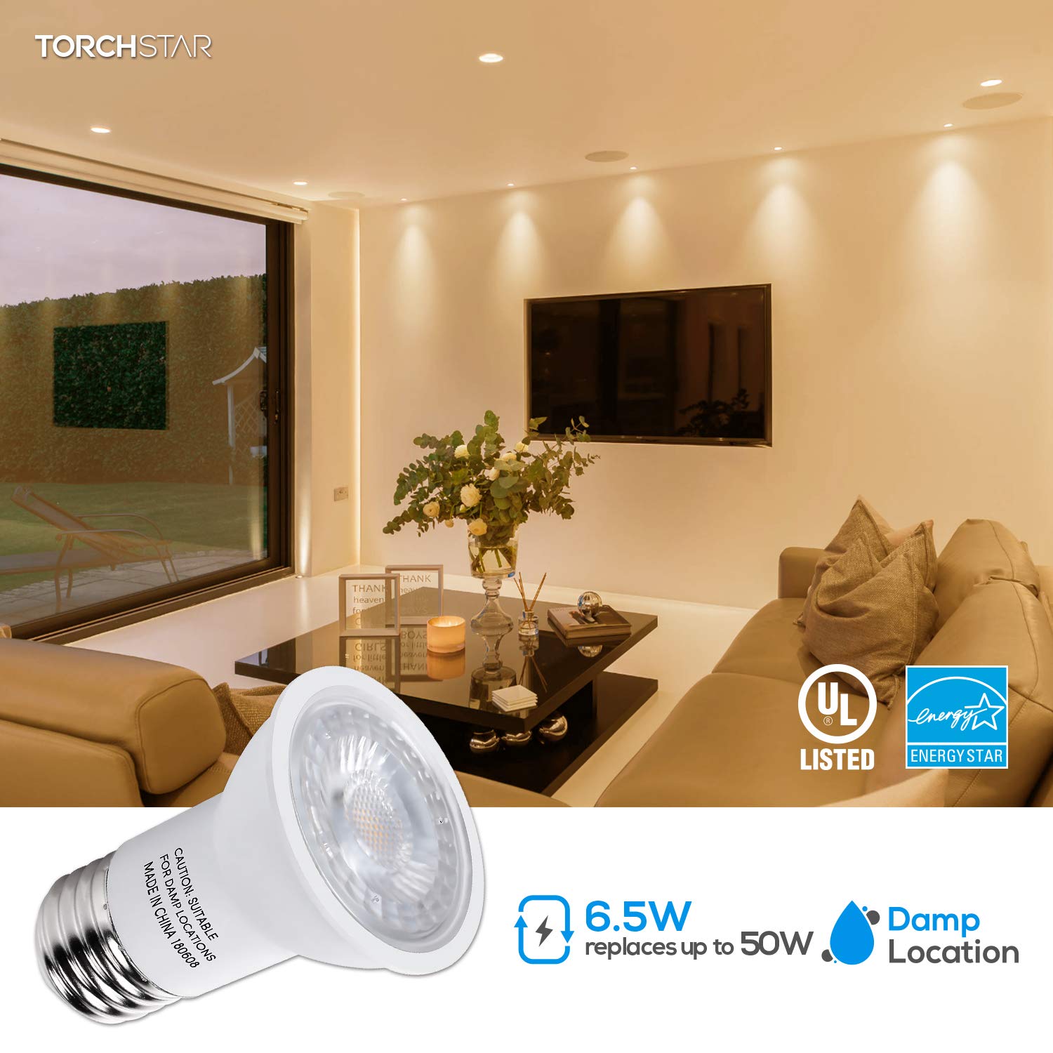 TORCHSTAR PAR16 LED Bulb, 500LM, Dimmable, 6.5W, 3000K Warm White, E26 Medium Base, Pack of 6