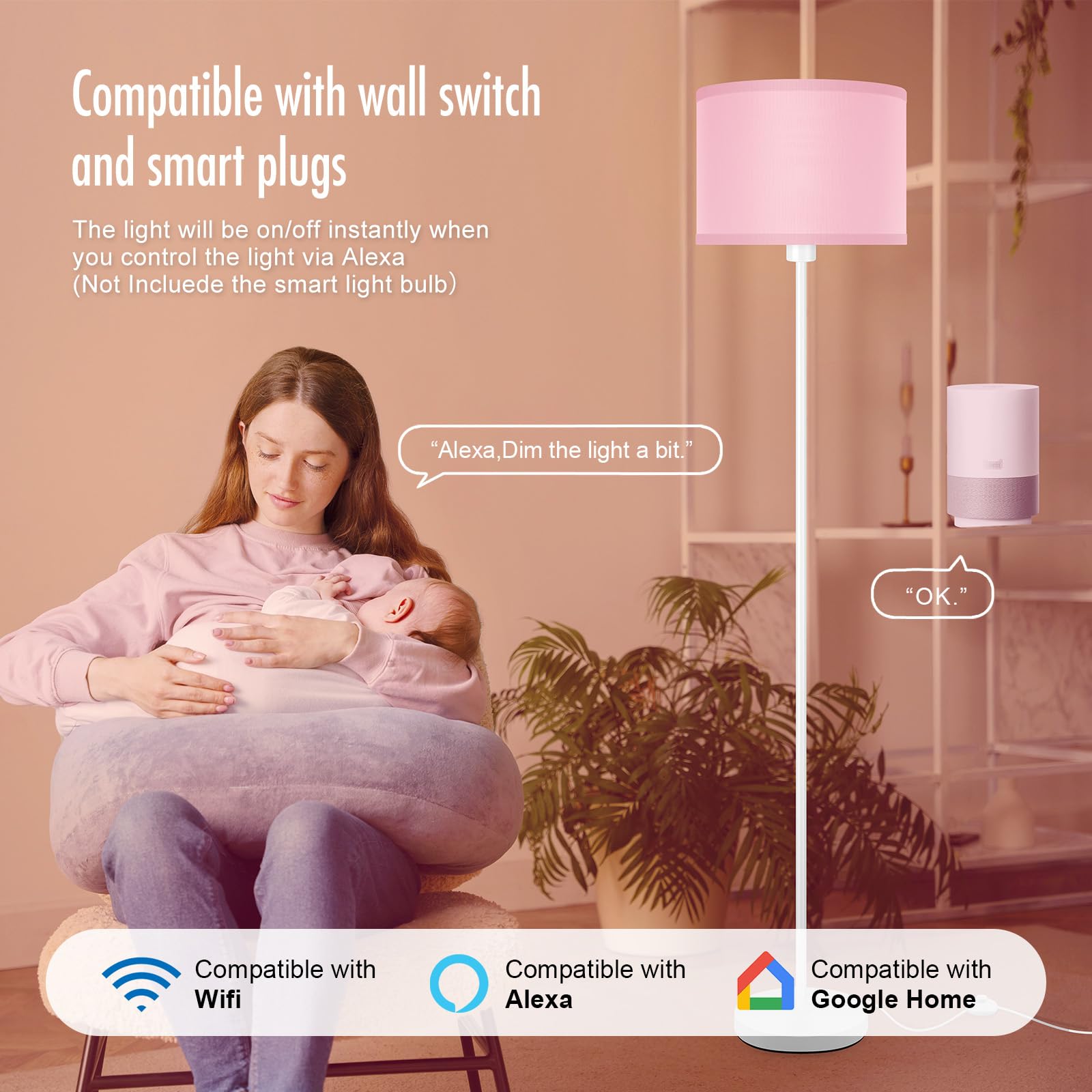 Floor Lamps  Standing Lamp  58  Tall Floor Lamp With Pink Lampshade  Foot Pedal Switch  Modern Bright Floor Lamps For Living Room/Bedroom/Classroom/Kids Room  Pink Light For Girls  Gift(No Bulb)