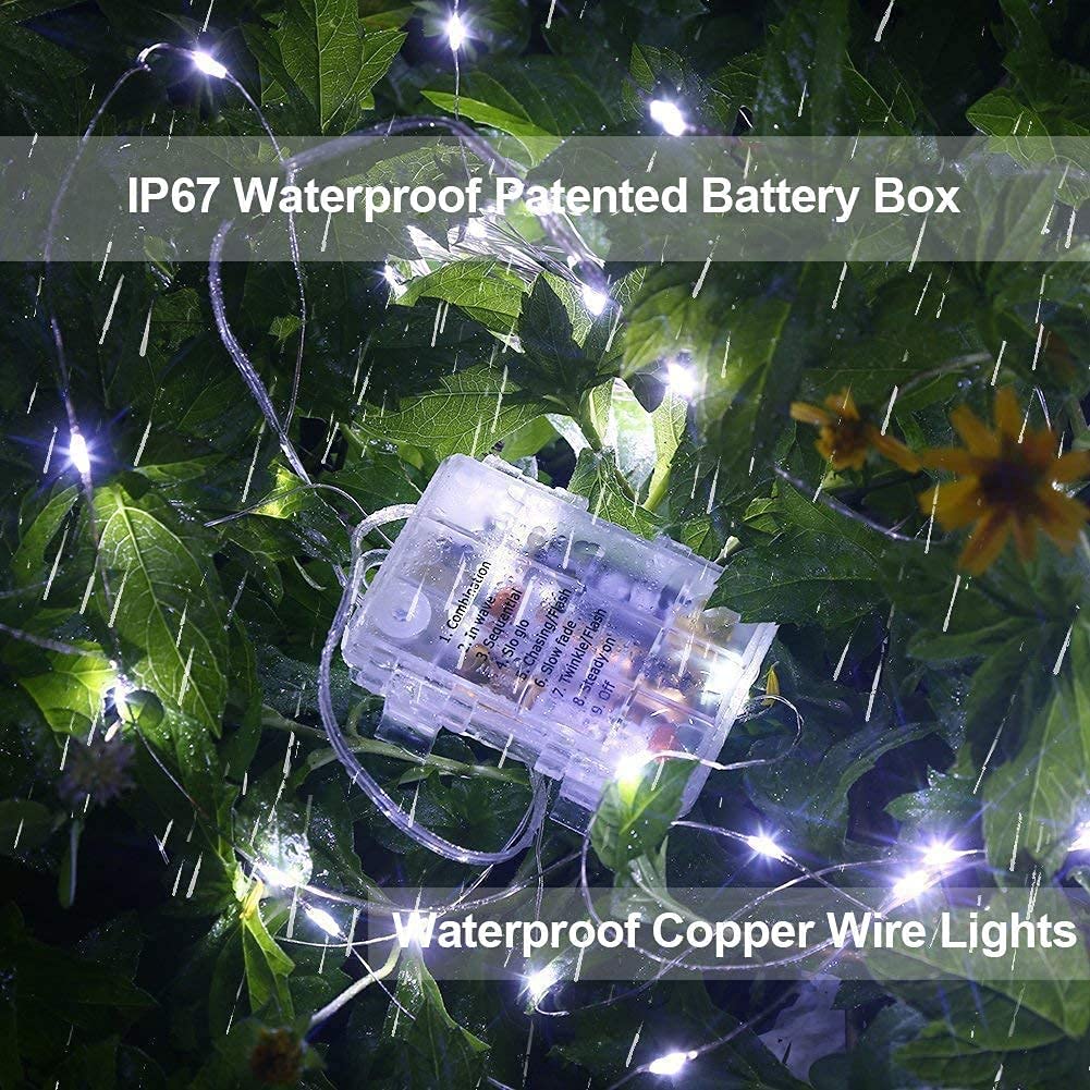 Homemory Fairy Lights 100 LED String Lights Battery Operated 33 FT Waterproof Cool White with Remote, 8 Modes for Outdoor Wedding Décor