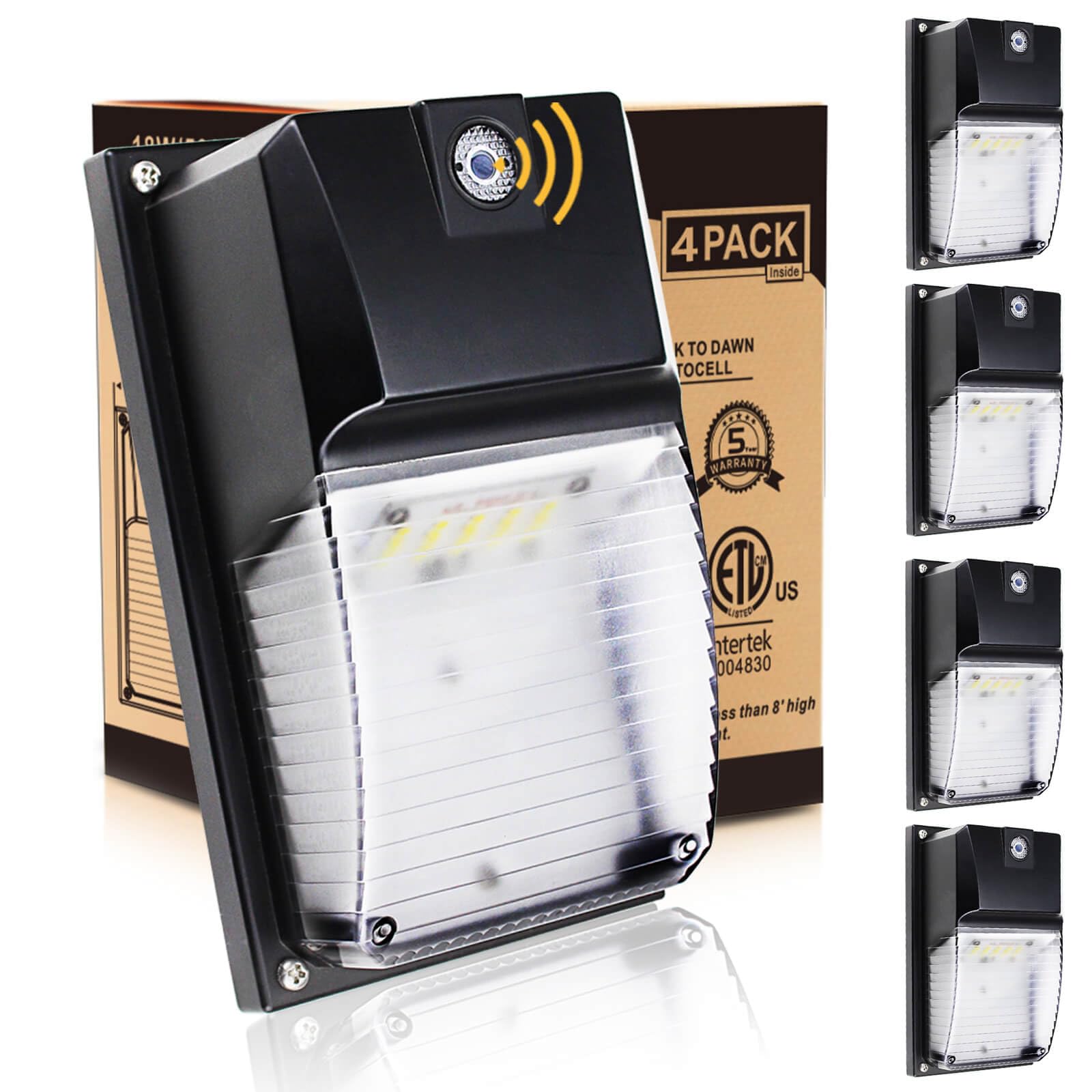 HiBay 4-Pack 18W Dusk to Dawn LED Wall Lights, 1980LM 5000K Daylight IP65 Outdoor Porch Light Fixtures Eqv 60-100W HPS/HID, Phot