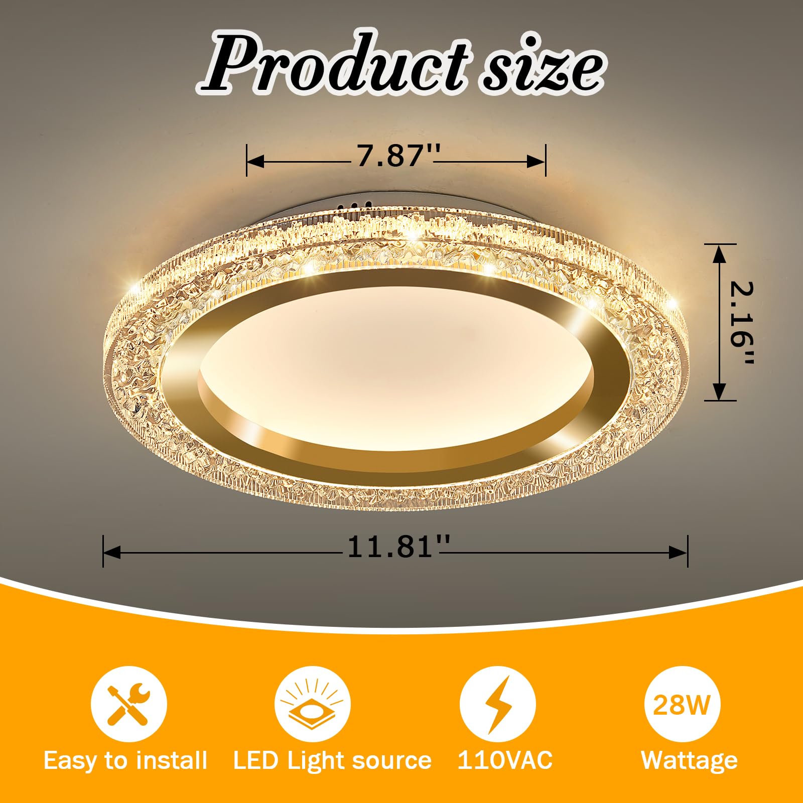 Uofus 28W Gold Led Flush Mount Ceiling Light 12Inch Modern Round Ceiling Light Fixture 3000K-6000K Super Bright Circle Ceiling L