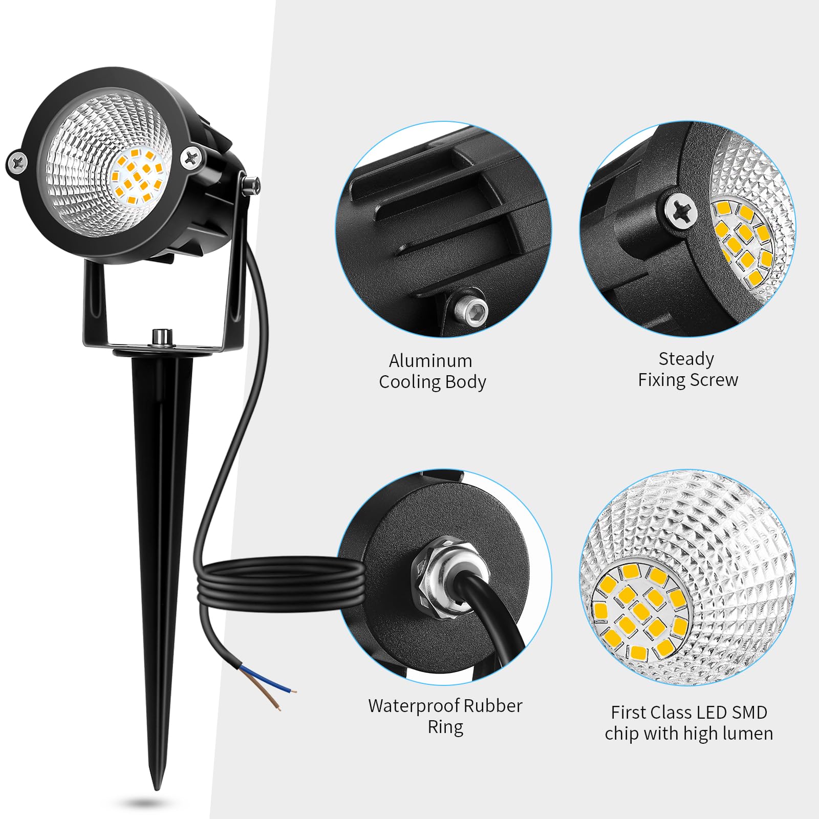 REEGOLD Low Voltage Landscape Lights, 10W 12/24V, Warm White, IP65 Waterproof, 16 Pack, Aluminum Outdoor Spotlight