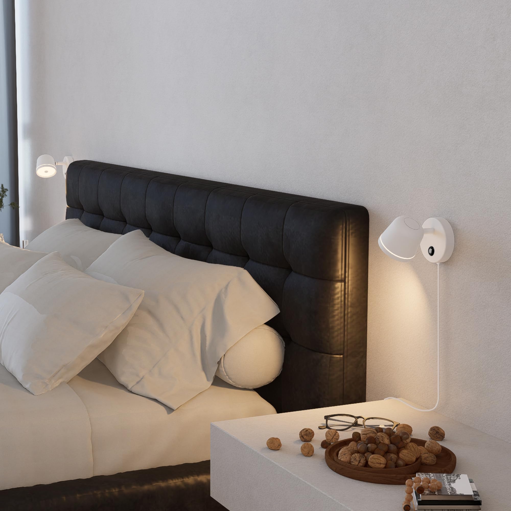 Aisilan LED Wall Sconce with Switch Plug in Dimmable Bedroom Sconce Adjustable Sconce Wall Lighting Angle Anti-Glare Matte White